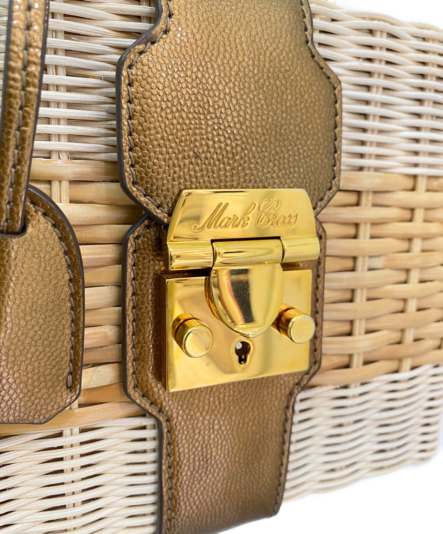 Mark Cross　マーククロス　ストロー バケツ トートバッグ　かごバッグ Mark Cross マーククロス ストロー バケツ トートバッグ かごバッグ