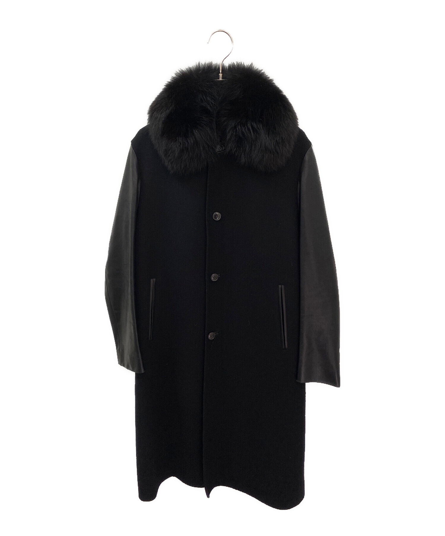 drawer ドゥロワー コート　レザー 中古・古着通販】DRAWER (ドゥロワー) ファー付袖レザー切替コート