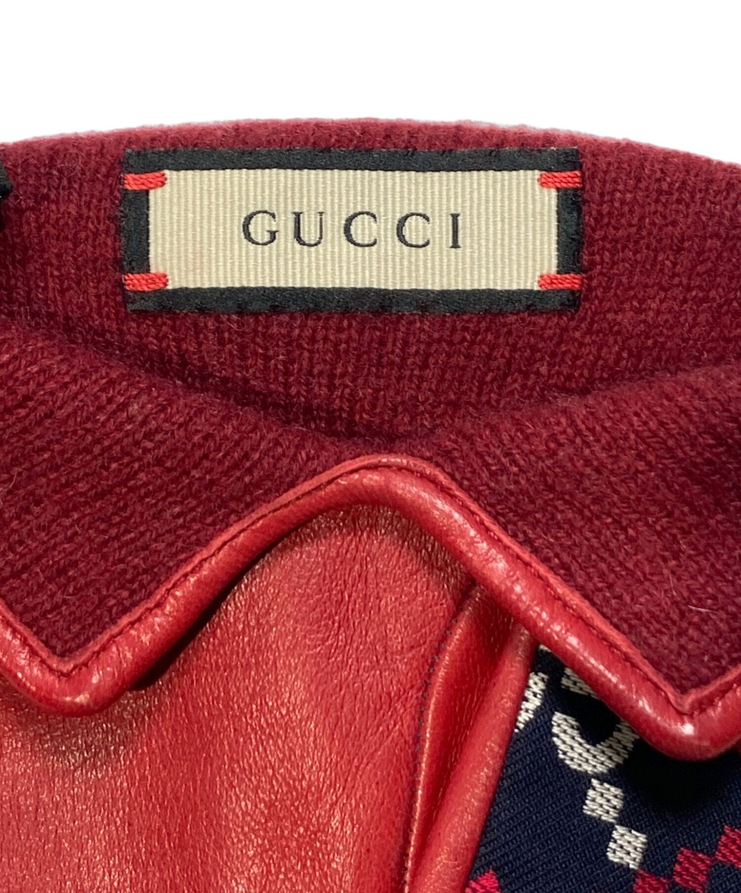 中古・古着通販】GUCCI (グッチ) GG Leather Gloves レッド×ネイビー