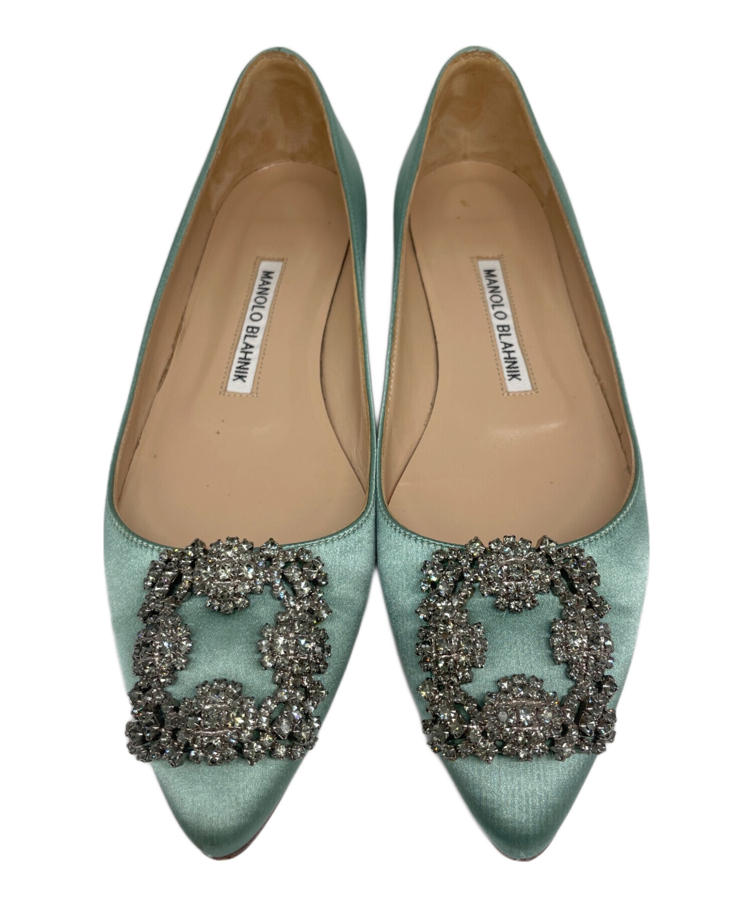 MANOLO BLAHNIK ハンギシフラット　ダークグリーン MANOLO BLAHNIK（マノロブラニク） パンプス HANGISIFLAT SMT SATIN