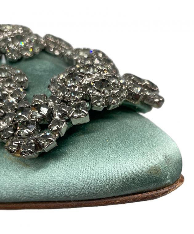 極美品 マノロブラニク 38 ハンギシ サテン フラットパンプス ビジュー 緑 中古・古着通販】Manolo Blahnik (マノロブラニク) Hangisi/ハンギシ