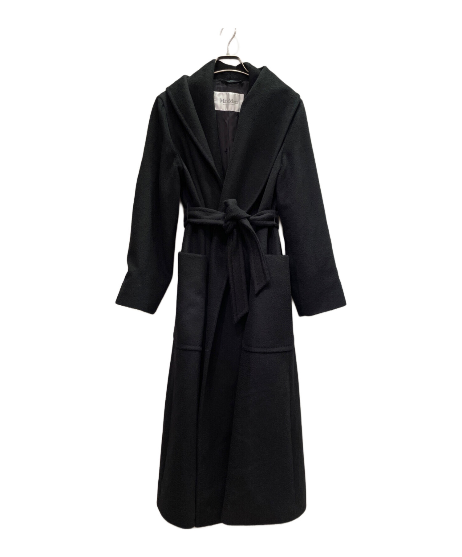 【美品】マックスマーラ ベルト付 ダンボールコートブラック 黒 Lサイズ 中古・古着通販】MaxMara (マックスマーラ) ベルテッドラップコート