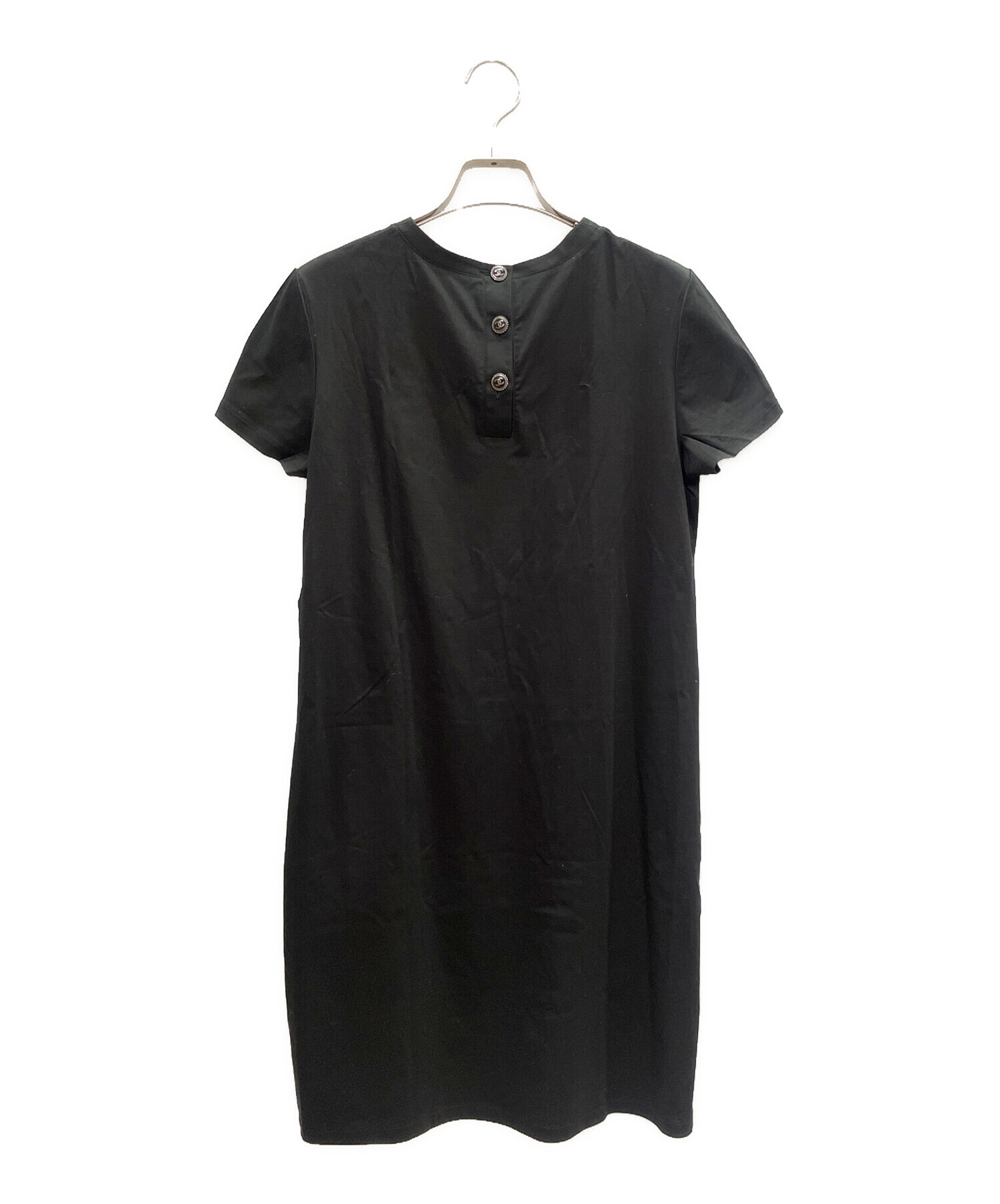 CHANEL 半袖 カットソー チェーン装飾 Ｔシャツ 黒 シャネル CHANEL（シャネル） Tシャツ カットソー ロゴ ココマーク 黒 コットン