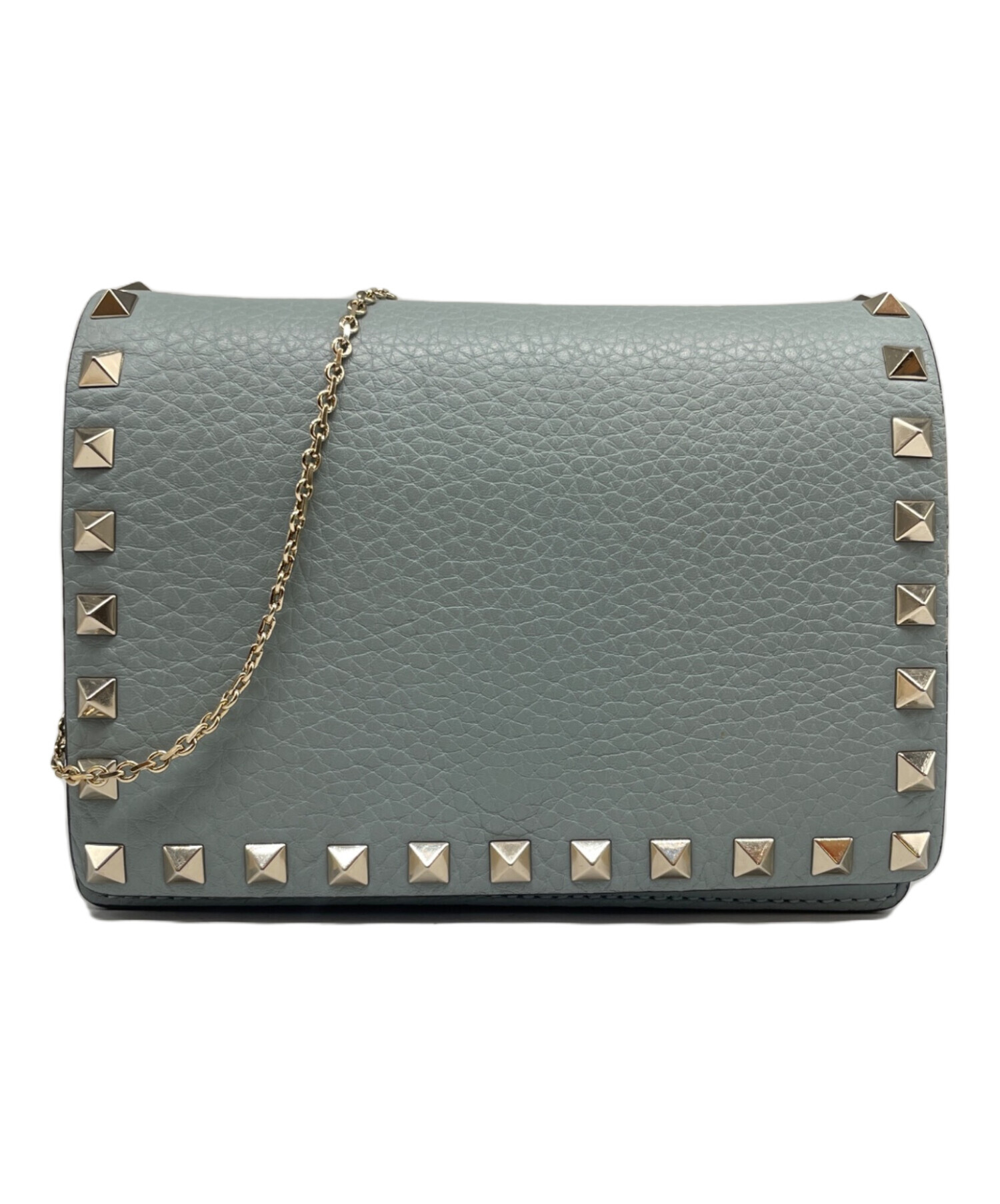 ヴァレンチノ Valentino ロックスタッズ ラウンド長財布 財布 レザー レディース グレー系 【中古】 VALENTINO - ヴァレンティノ ロックスタッズ ラウンドファスナー 長