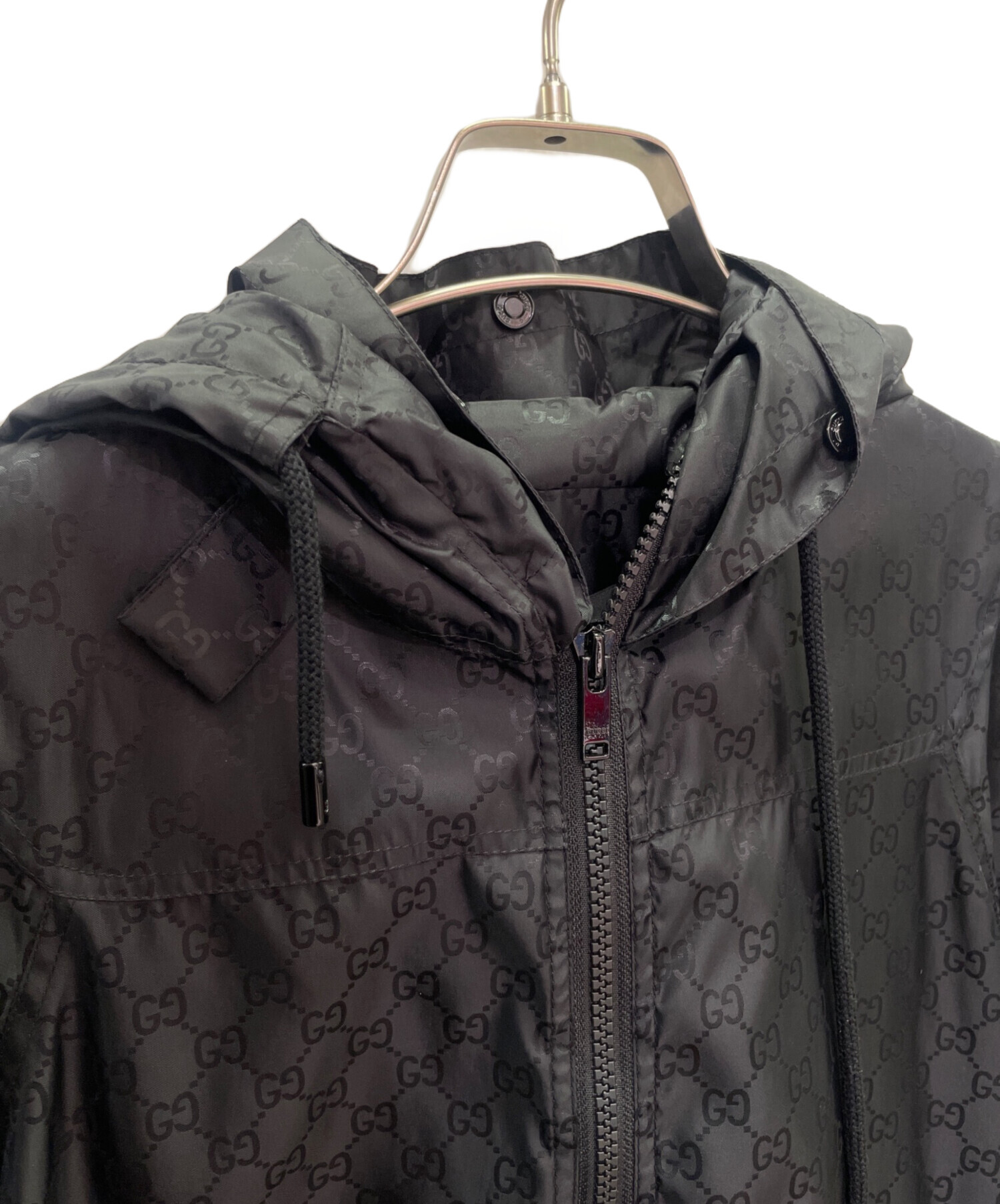 GUCCI ブラック ナイロンジャケット フード付き 中古・古着通販】GUCCI (グッチ) GGナイロンフーディジャケット