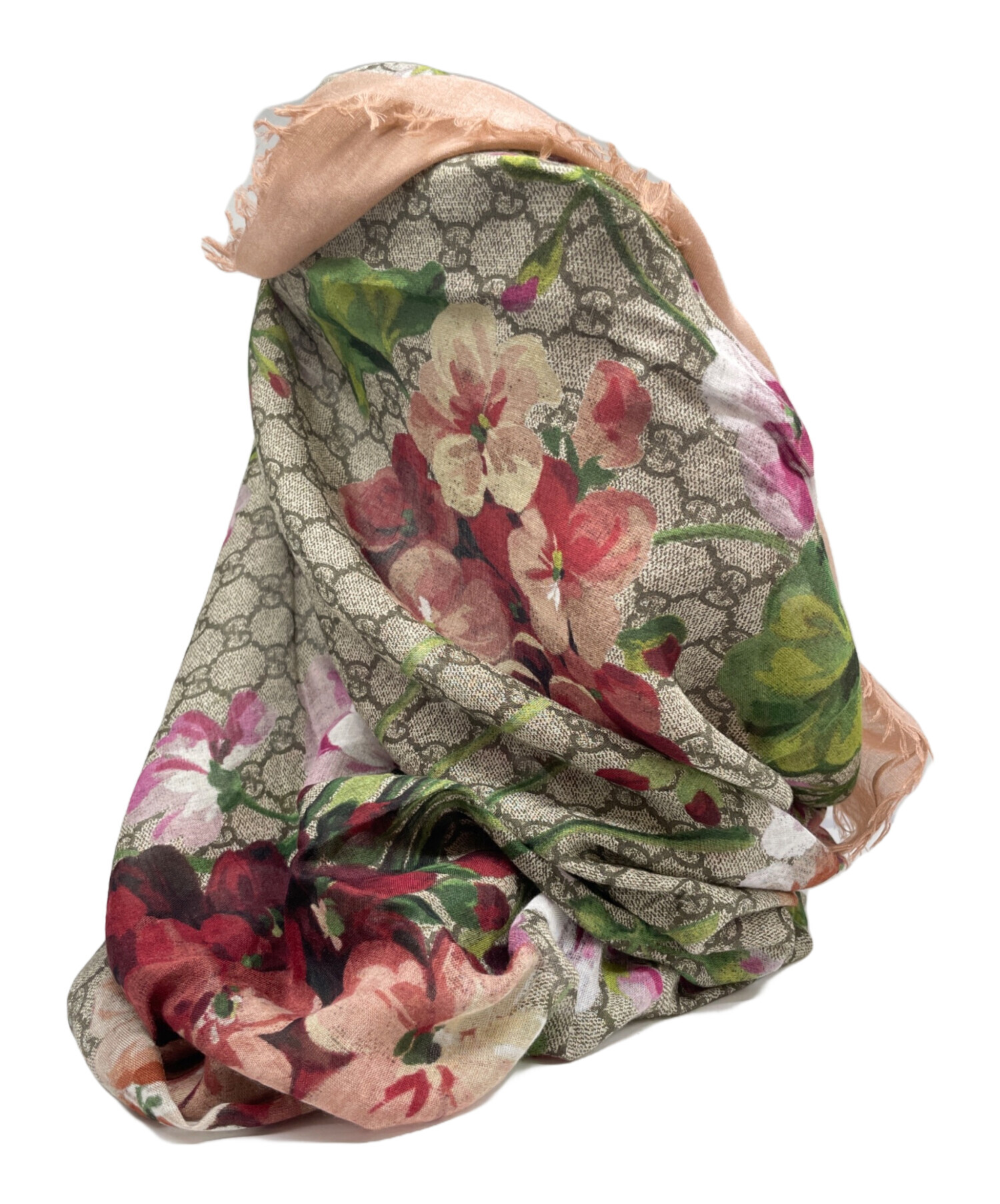 【売り尽くし】GUCCI グッチ ストール GGブルームスショール 大判スカーフ 花柄 フラワーモチーフ 417424 レーヨン  シルク   レッド 赤 ブラウン 茶 レディース【中古品】 中古・古着通販】GUCCI (グッチ) GG ブルームス ショール ピンク