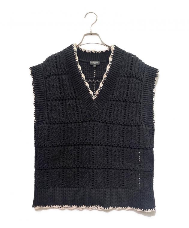 ■ 45178★年 CHANEL シャネル ニット ノースリーブ ベスト 中古・古着通販】CHANEL (シャネル) ニットベスト ブラック サイズ:38