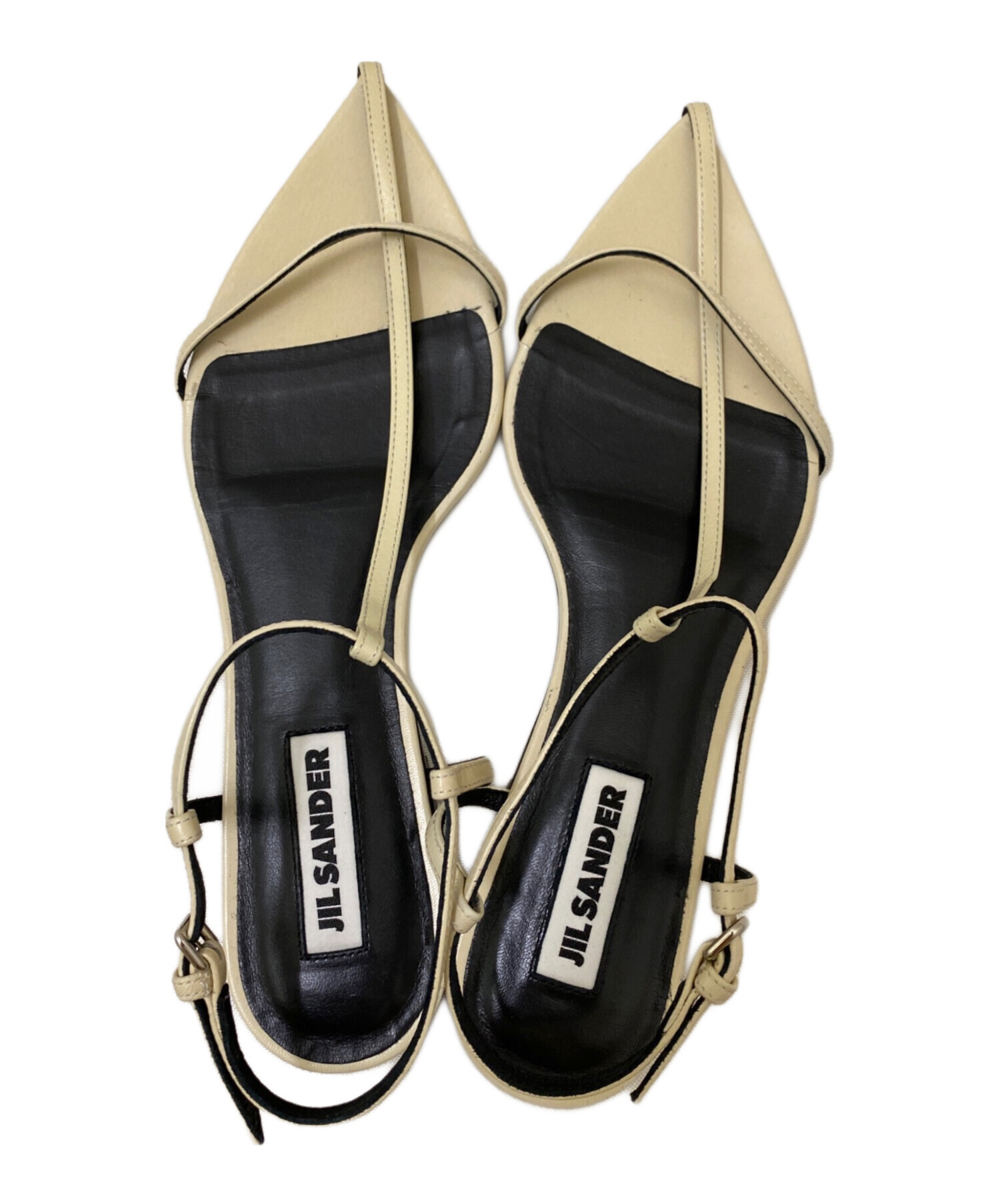 JIL SANDER スクエアトゥ フラットサンダル ベージュ　size38 中古・古着通販】JIL SANDER (ジルサンダー) ポンテッドトゥ フラット