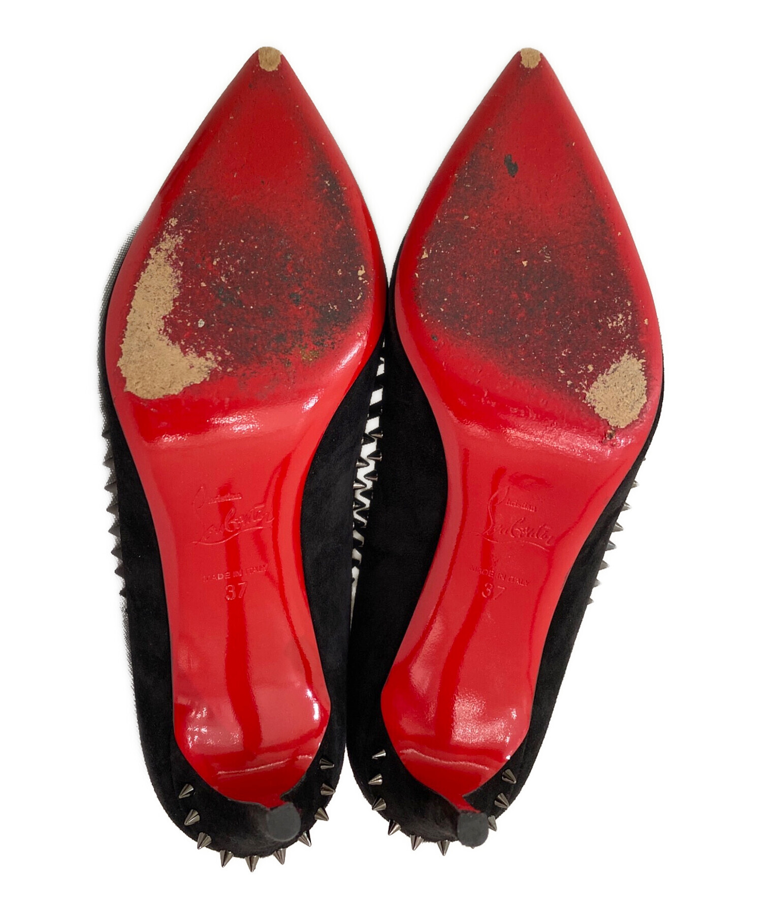 未使用 クリスチャンルブタン スパイク スエード ラメ加工 リボン パンプス 中古・古着通販】Christian Louboutin (クリスチャン・ルブタン