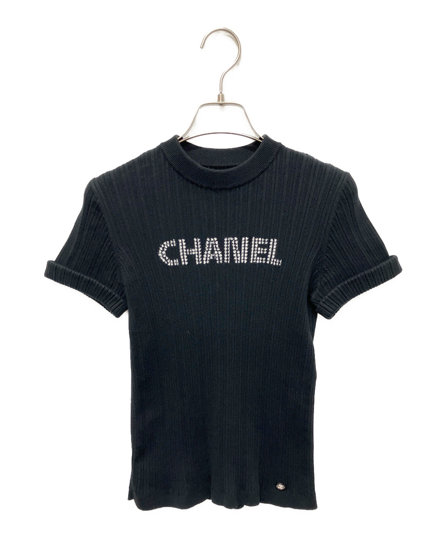 CHANEL Tシャツ ブラック ロゴプリント 中古・古着通販】CHANEL (シャネル) ロゴカットソー ブラック サイズ