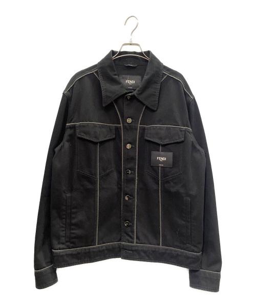 FENDI フード付きブラック　ラムレザージャケット 中古・古着通販】FENDI (フェンディ) ロゴレザーパッチ デニム