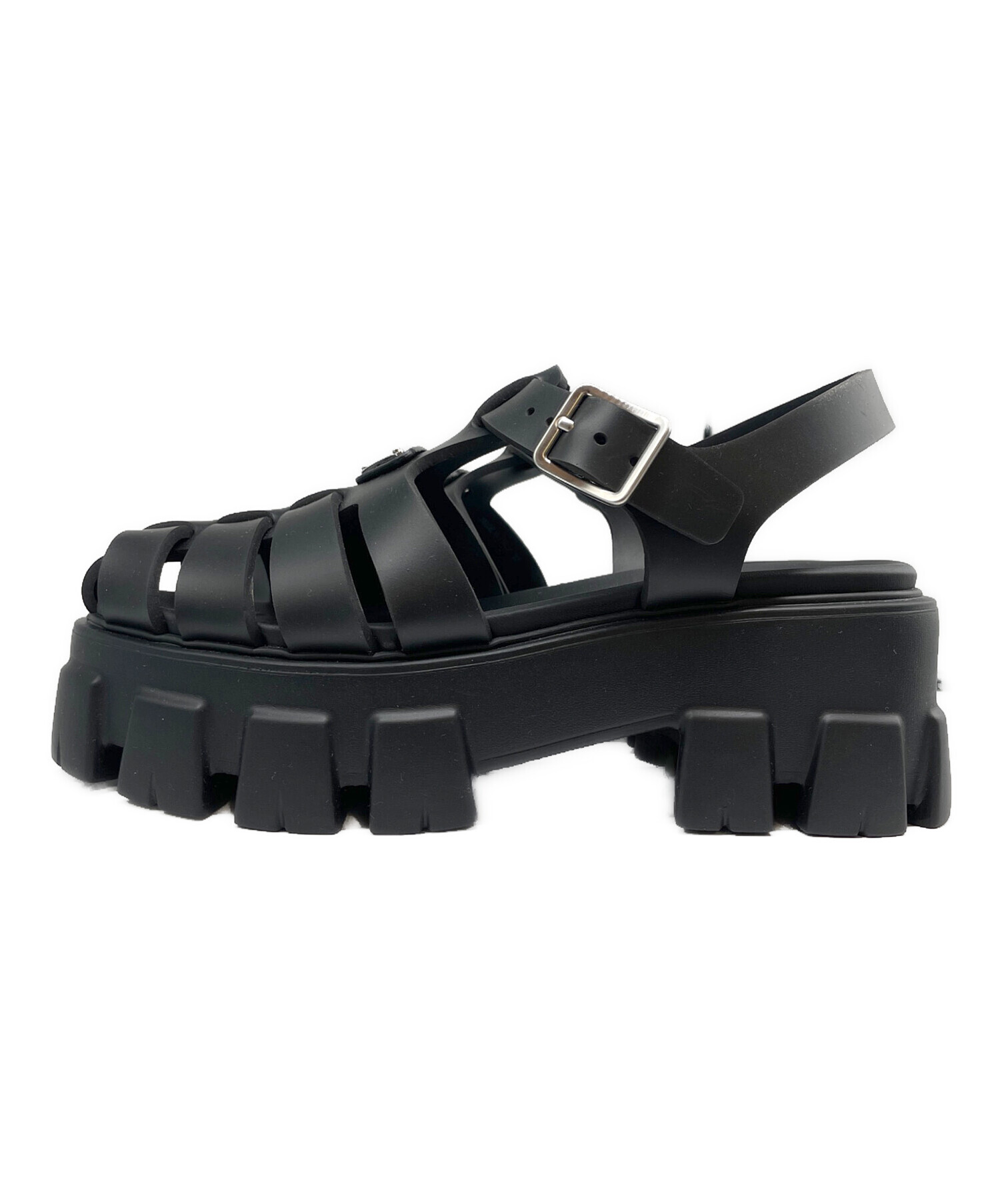 PRADA モノリス/ラバーサンダル37 中古・古着通販】PRADA (プラダ) モノリス ラバーサンダル ブラック