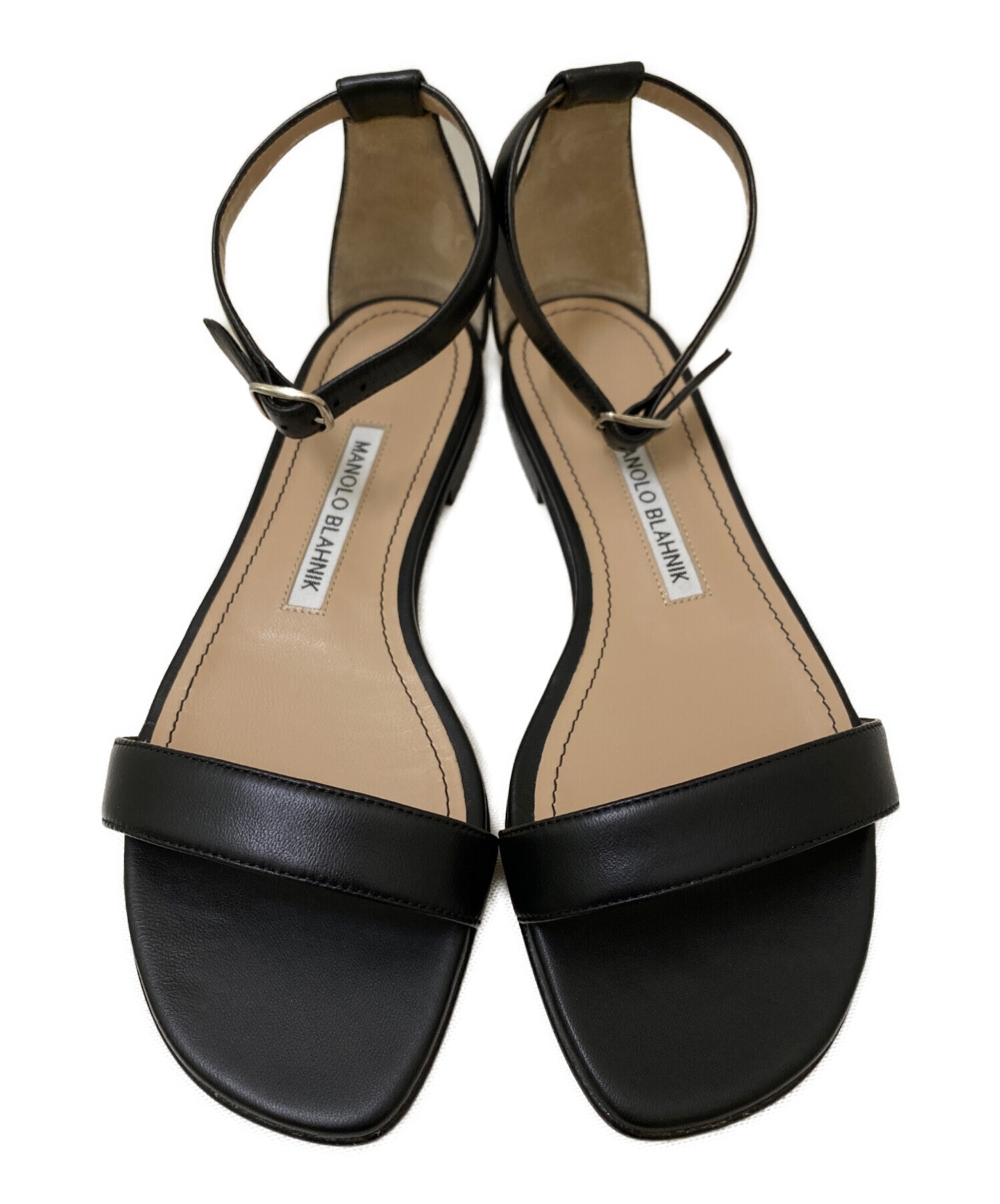 MANOLO BLAHNIK ハイヒールサンダル ブラック/メタリックチェーン 中古・古着通販】Manolo Blahnik (マノロブラニク) アンクルストラップ