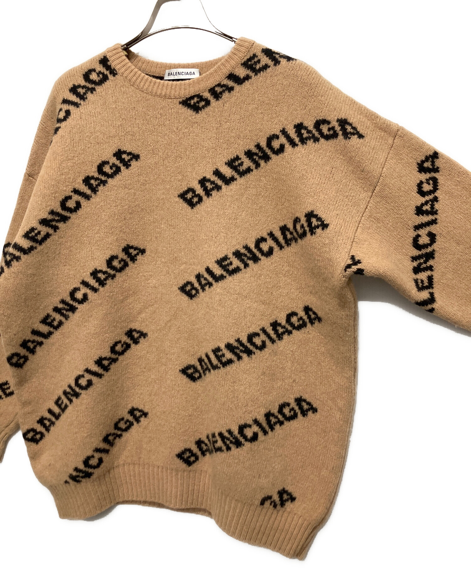 BALENCIAGA ウール オールオーバー コート ロゴ 中古・古着通販】BALENCIAGA (バレンシアガ) オールオーバーロゴニット