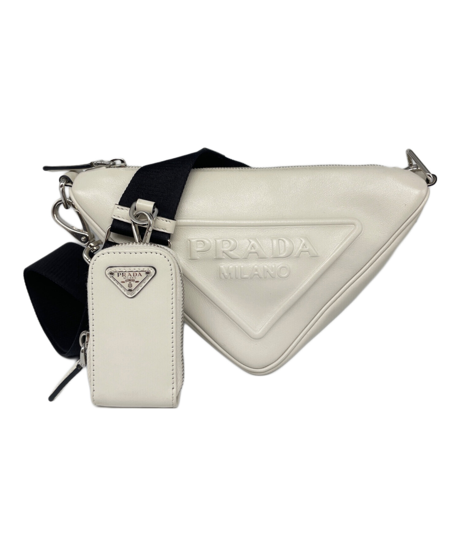 PRADA レザーショルダーバッグ 中古・古着通販】PRADA (プラダ) トライアングル レザー ショルダー