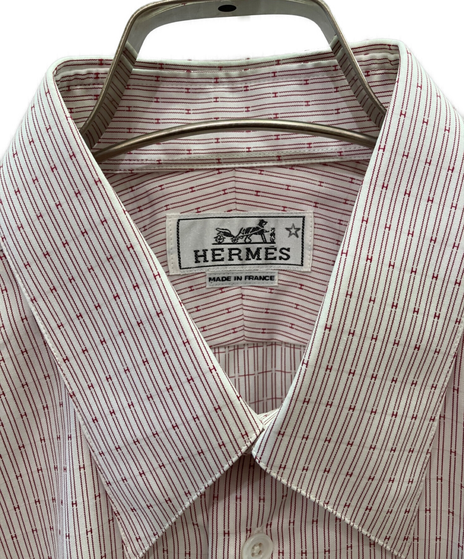 中古・古着通販】HERMES (エルメス) シャツ ホワイト×レッド サイズ:40