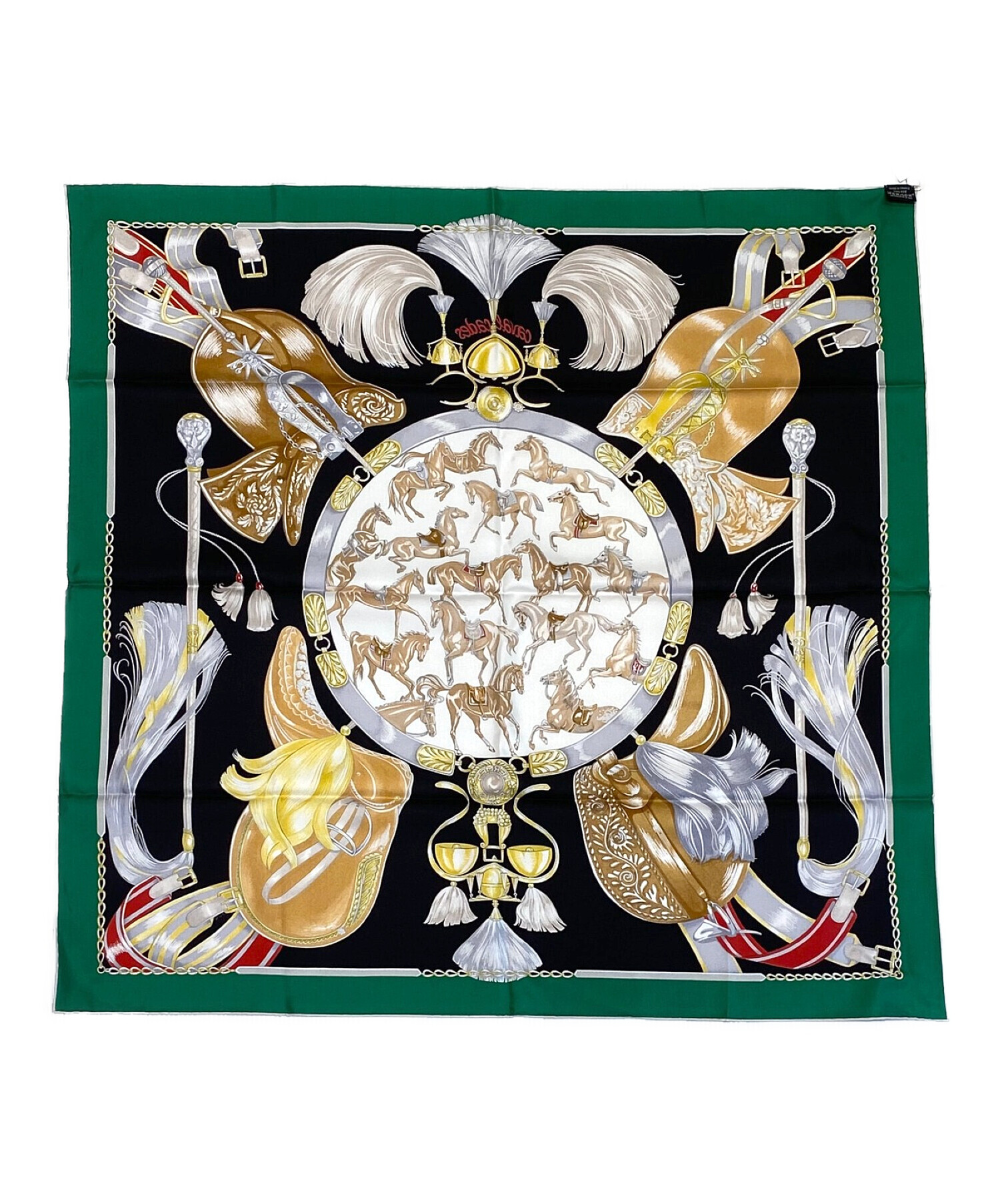 中古・古着通販】HERMES (エルメス) カレ90 ブラック×グリーン サイズ