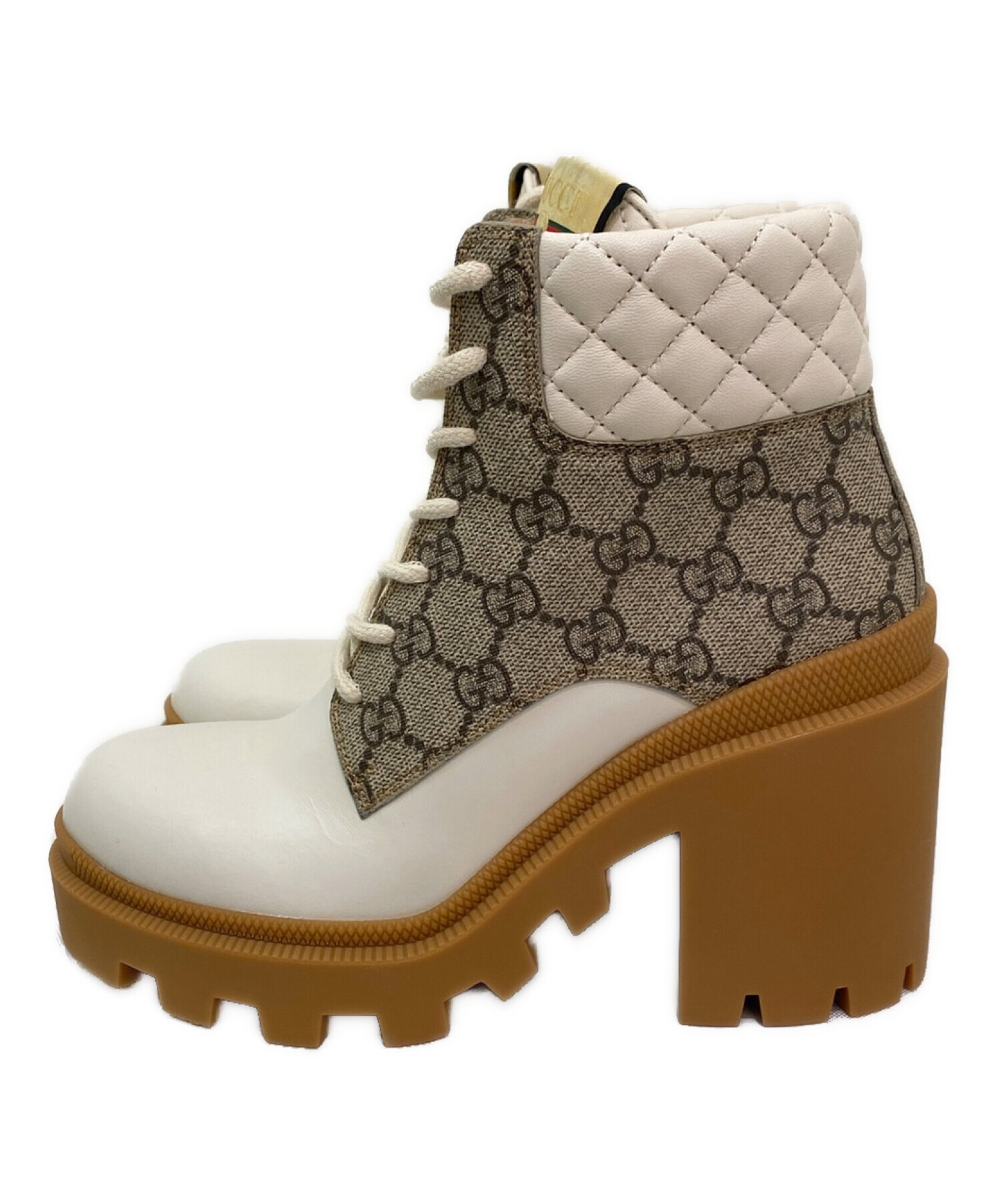 中古・古着通販】GUCCI (グッチ) GGアンクルブーツ ホワイト×ブラウン