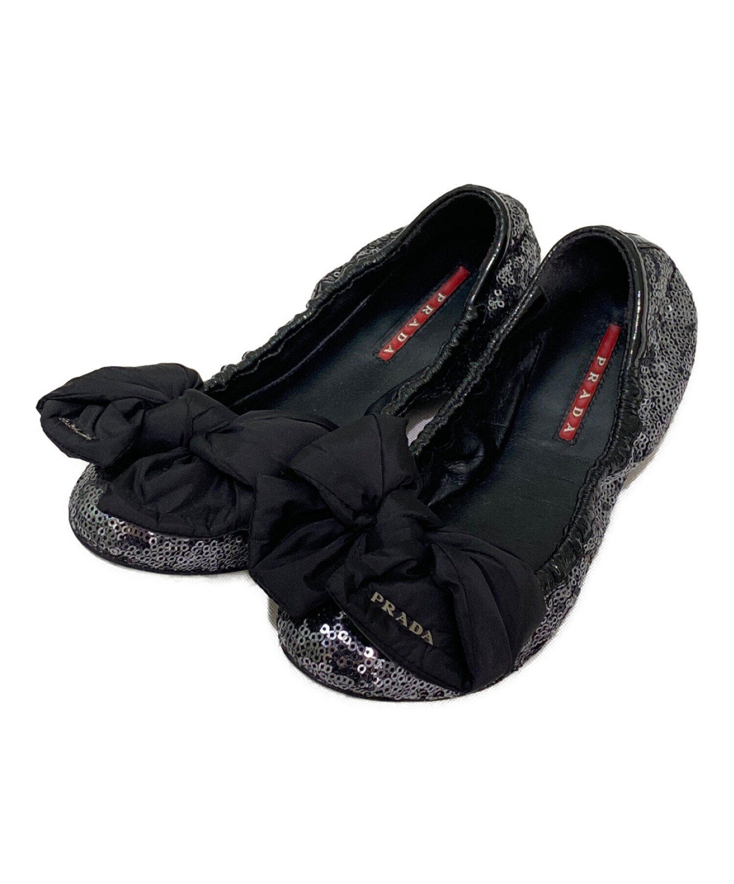 PRADA SPORT F5228 スエード リボン バレエ シューズ 36 中古・古着通販】PRADA SPORTS (プラダスポーツ) スパンコールリボン