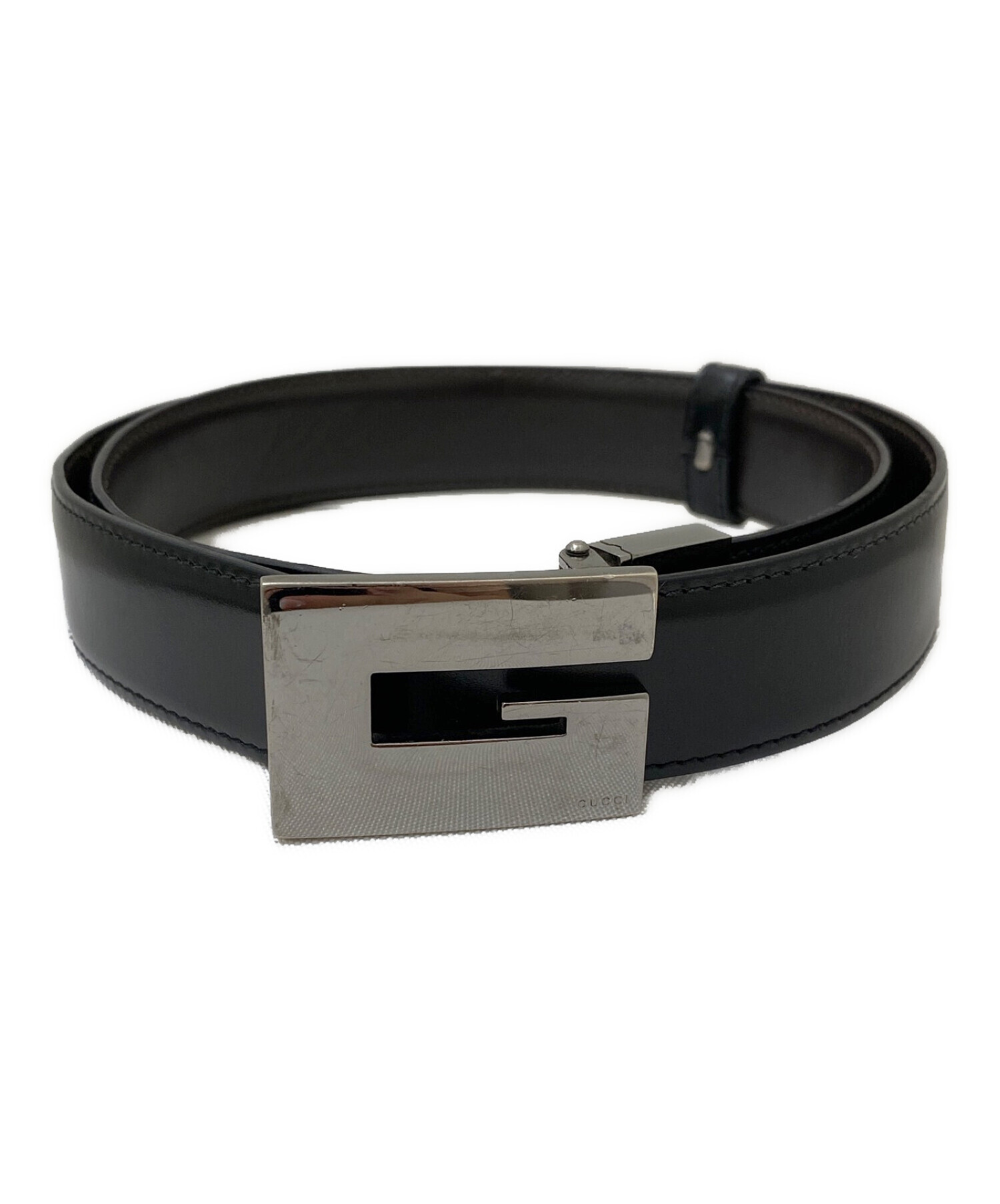 中古・古着通販】GUCCI (グッチ) Gバックルレザーベルト ブラック 