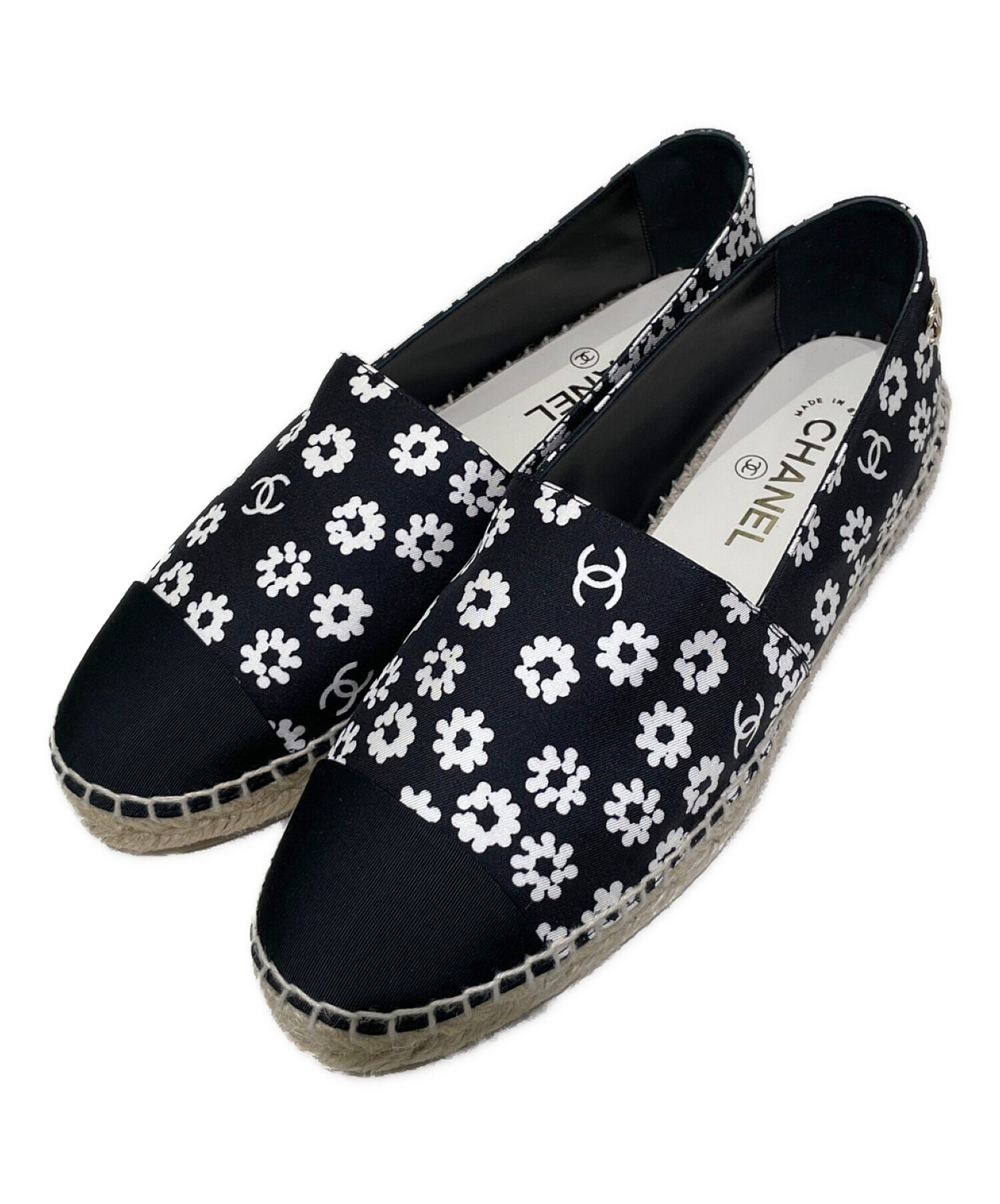 CHANEL エスパドリーユ 中古・古着通販】CHANEL (シャネル) 花柄エスパドリーユ ブラック