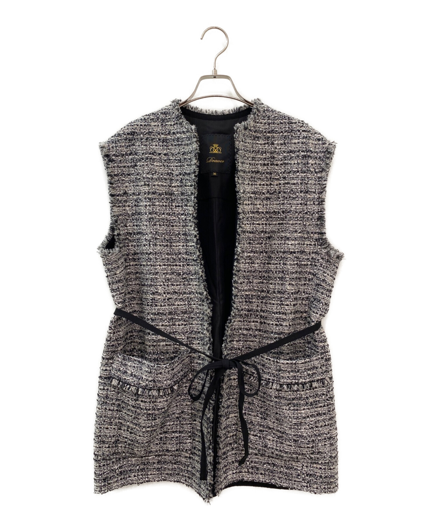 Drawer ドゥロワー ツイード ノーカラー ジャケット