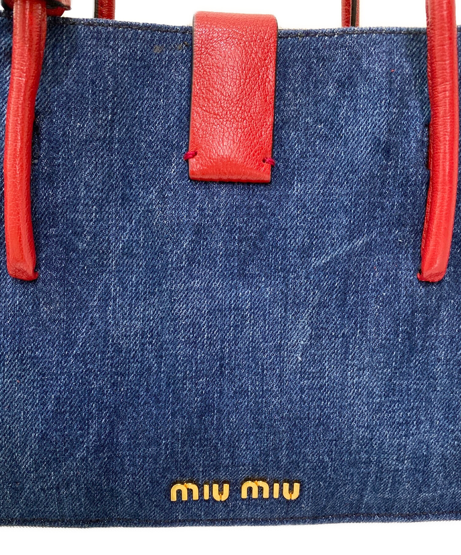 186005 MIUMIU ミュウミュウ MIUMIU デニム　マトラッセ インディゴ レディース [0000000000423] miumiuデニム×マドラスレザー☆2wayバッグ☆ブルー×赤 (MiuMiu
