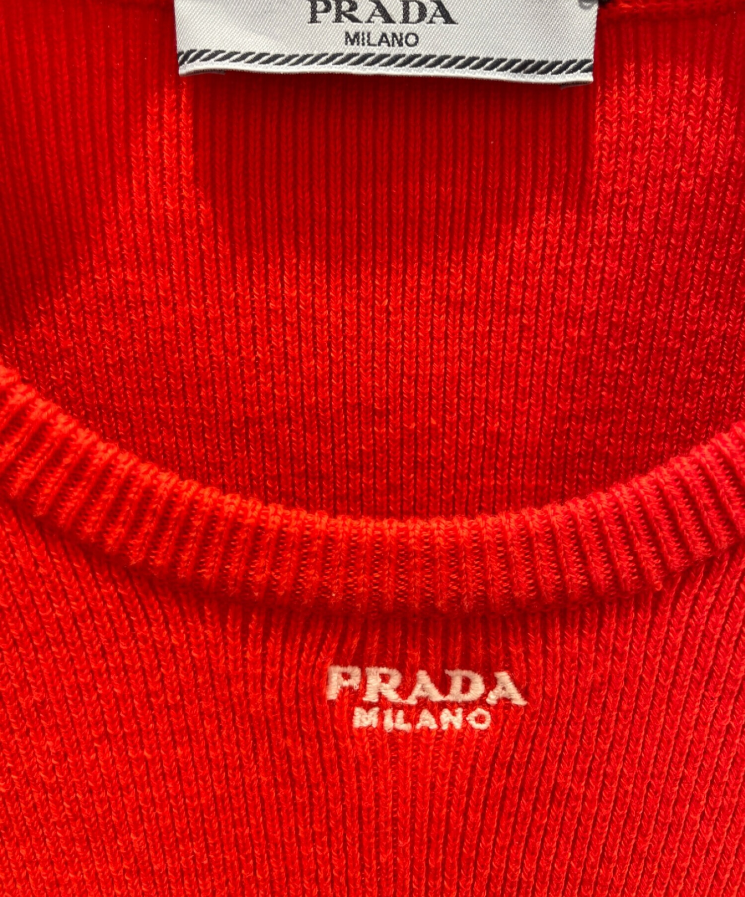 中古・古着通販】PRADA (プラダ) フロントロゴコットンセーター レッド