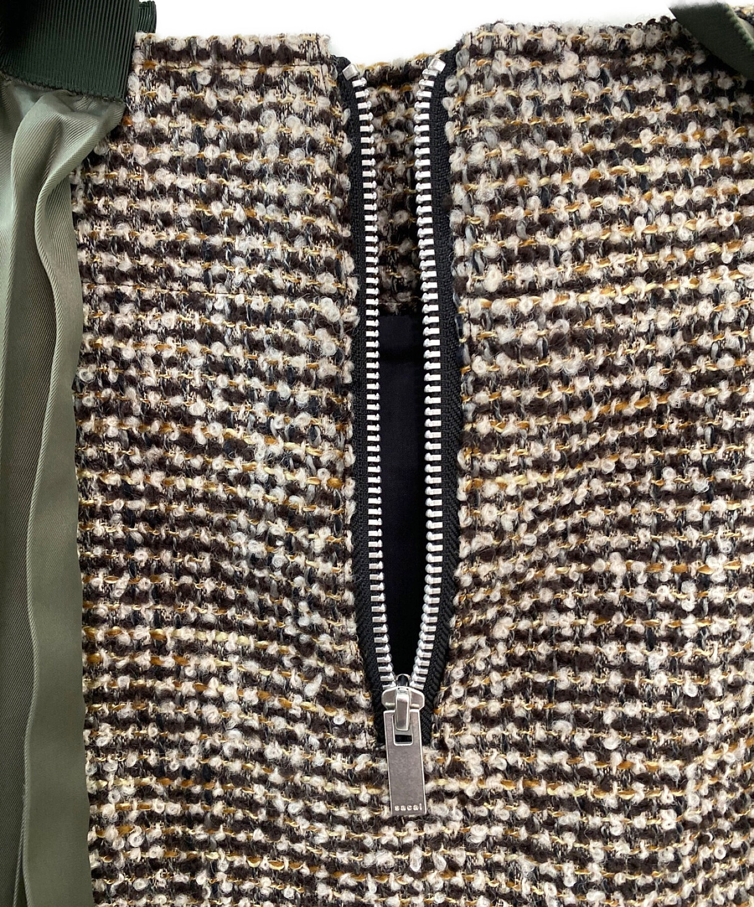 sacai サカイ ツイード ドッキング スリット スカート 中古・古着通販】sacai (サカイ) プリーツツイードドッキングスカート