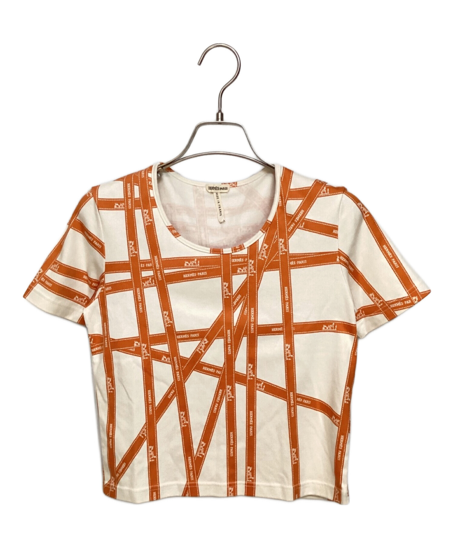 【HERMES】美品✨　エルメス　リボン柄　Tシャツ　オレンジ 中古・古着通販】HERMES (エルメス) リボン柄Tシャツ ホワイト