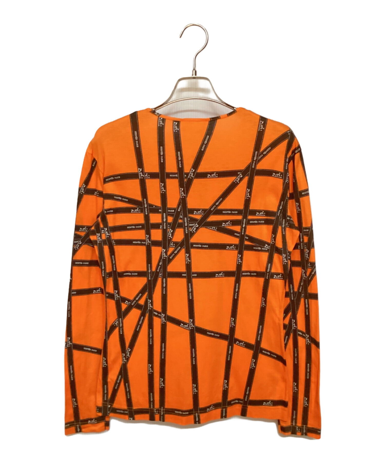 【HERMES】美品✨　エルメス　リボン柄　Tシャツ　オレンジ HERMES エルメス リボン柄 Tシャツ オフホワイト×オレンジ を出品しま