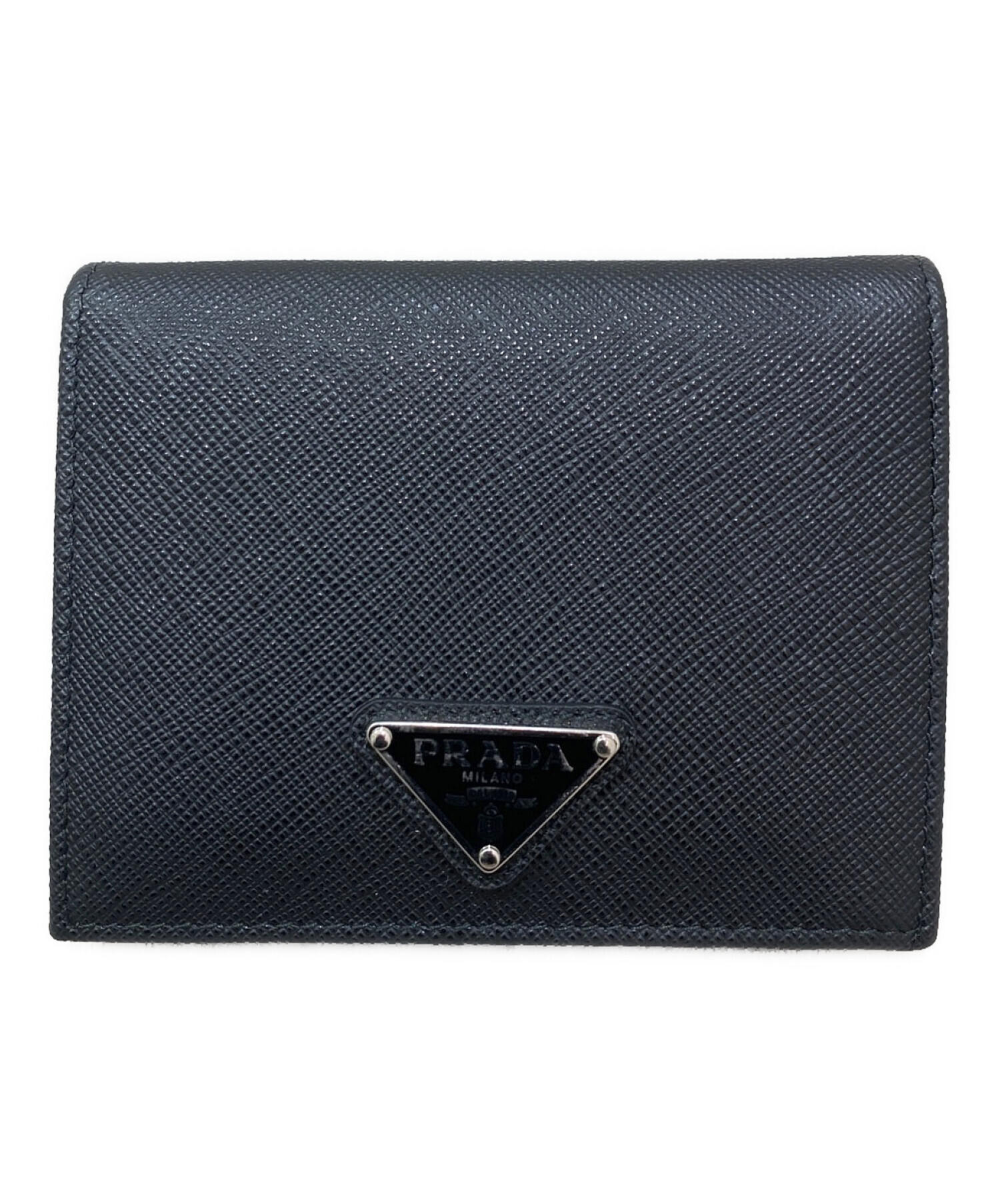 未使用に近い PRADA プラダ 二つ折り財布 トライアングル サフィアーノ プラダ 二つ折り財布 レディース サフィアーノ トライアングル