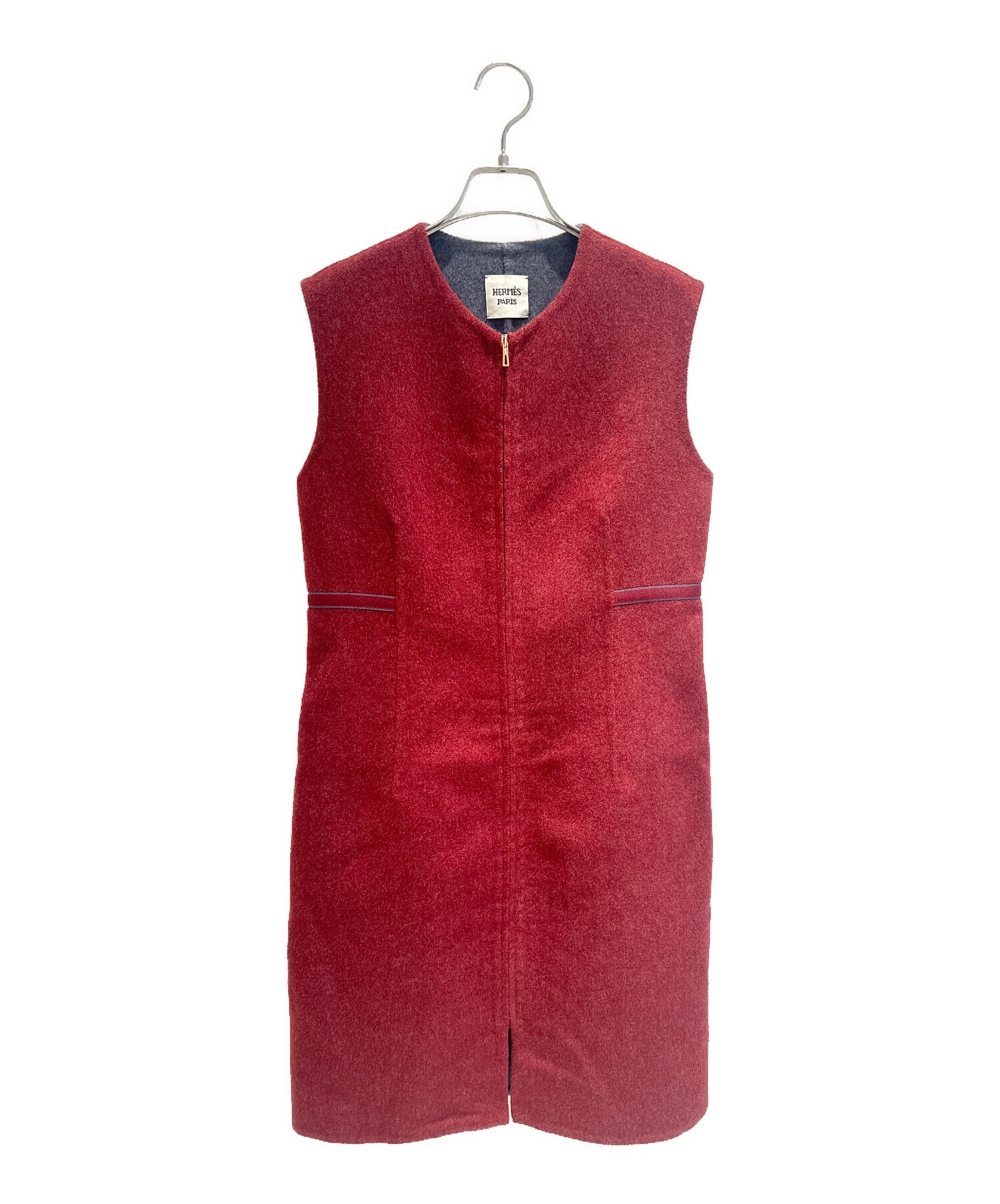 HERMES ロングジレ 中古・古着通販】HERMES (エルメス) ロング ジレ レッド サイズ:40