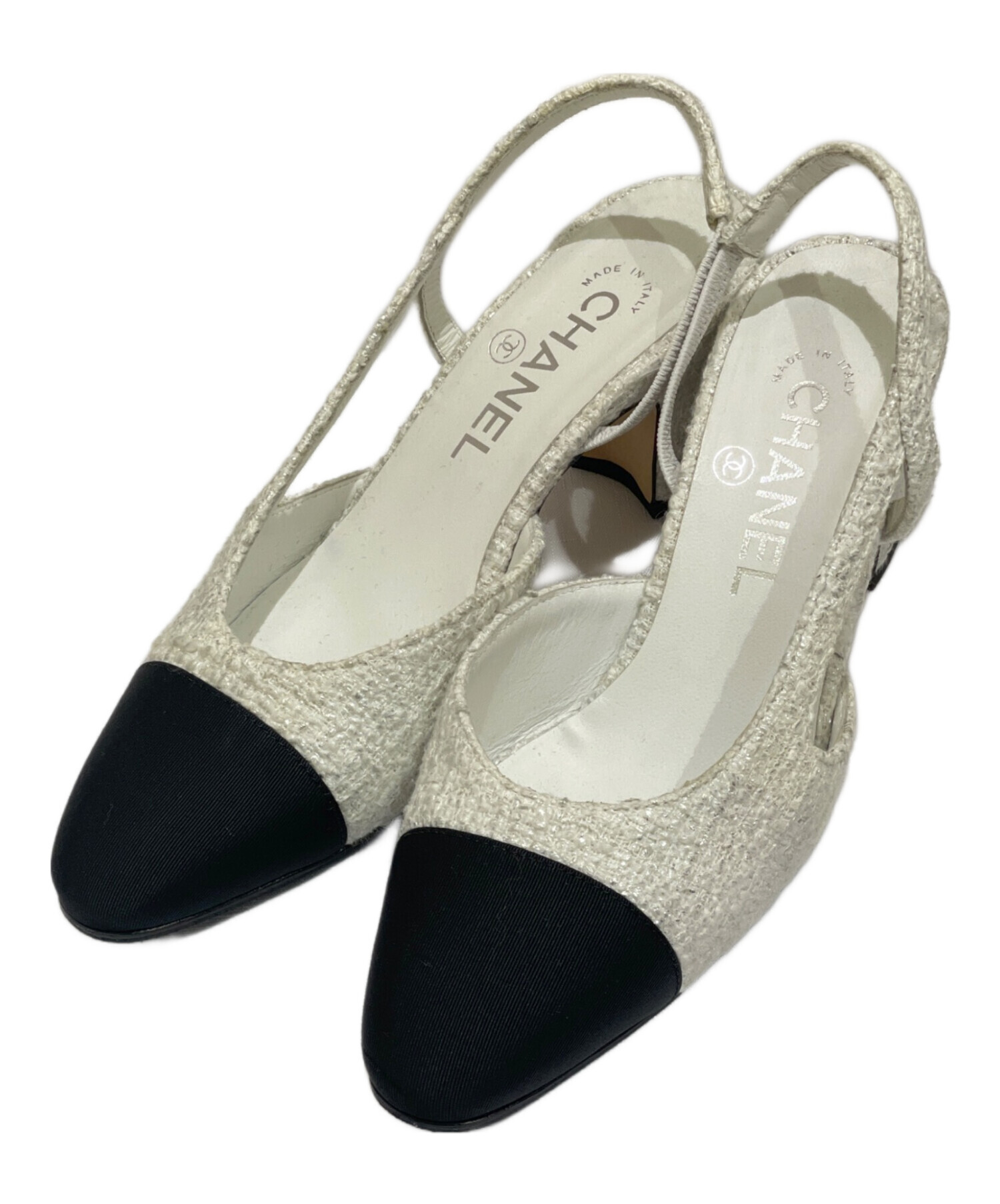 中古・古着通販】CHANEL (シャネル) ツイードパンプス ホワイト 