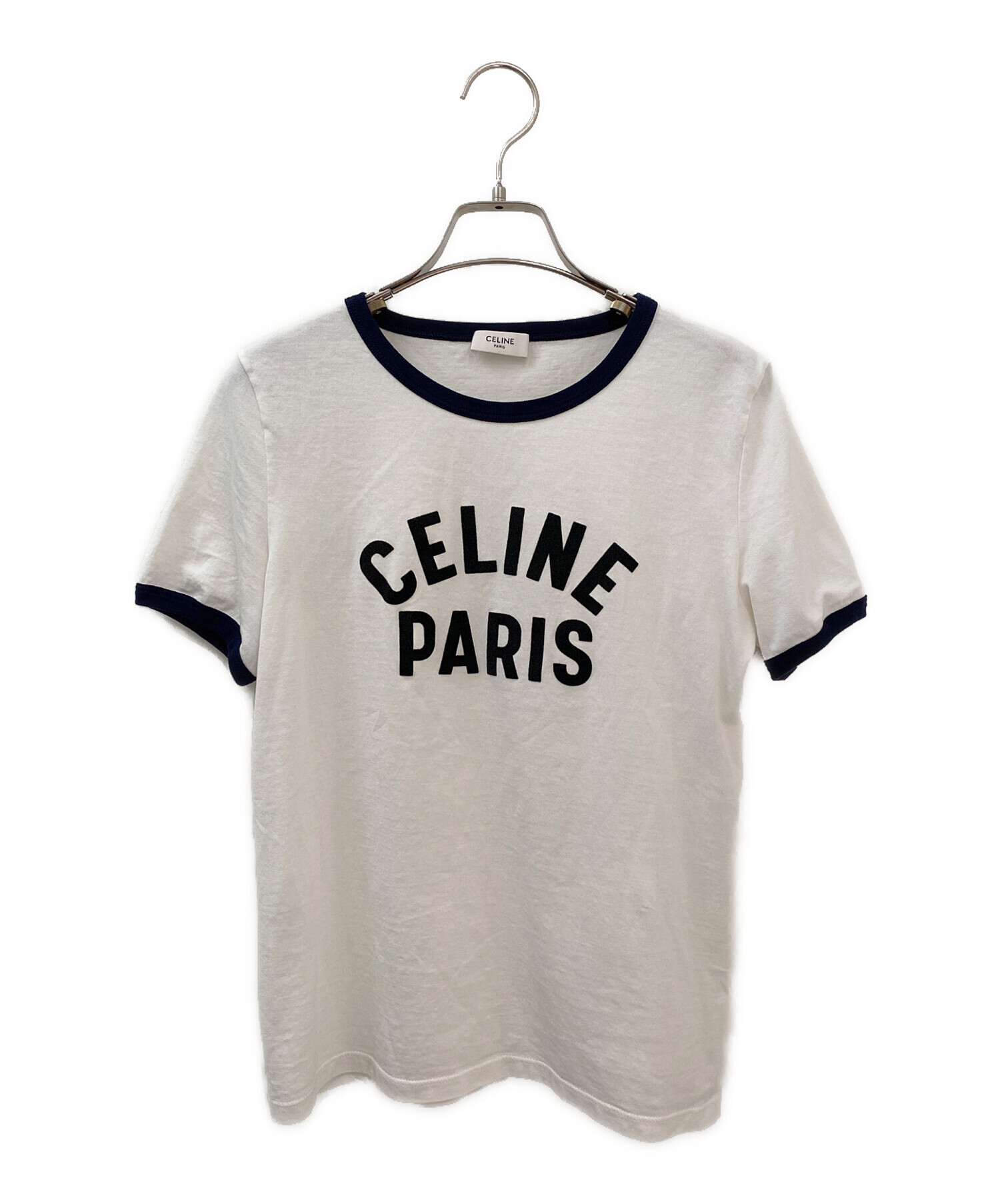 中古・古着通販】CELINE (セリーヌ) ロゴTシャツ ホワイト×ネイビー 