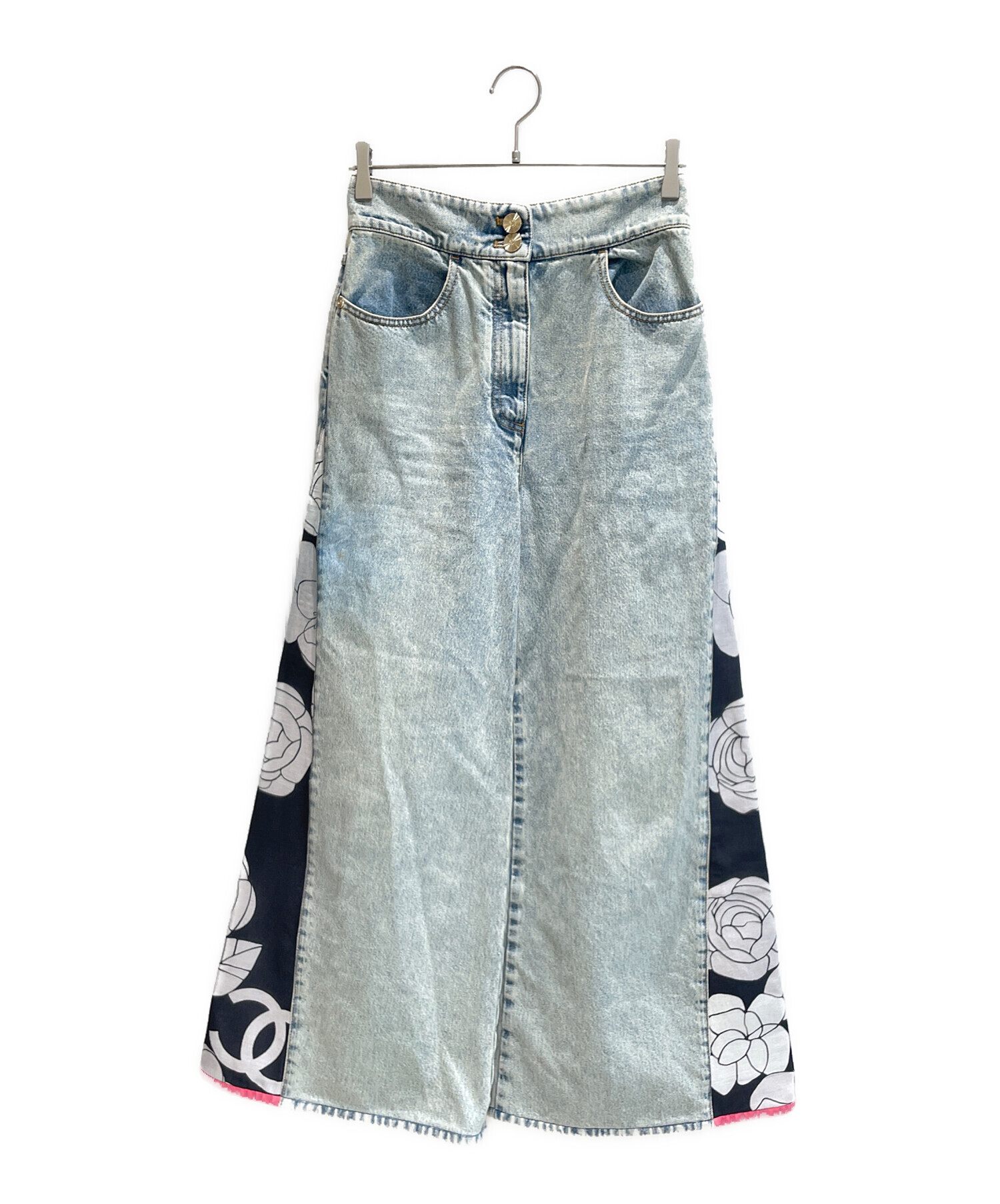 CHANEL デニムワイドパンツ 中古・古着通販】CHANEL (シャネル) カメリアワイドデニムパンツ