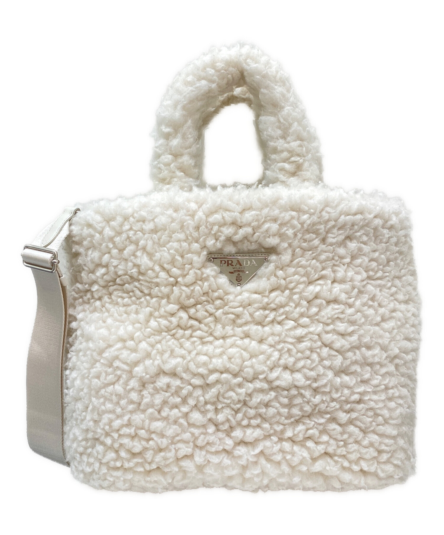 プラダ PRADA トライアングルロゴロゴトート ホワイト/ゴールド金具