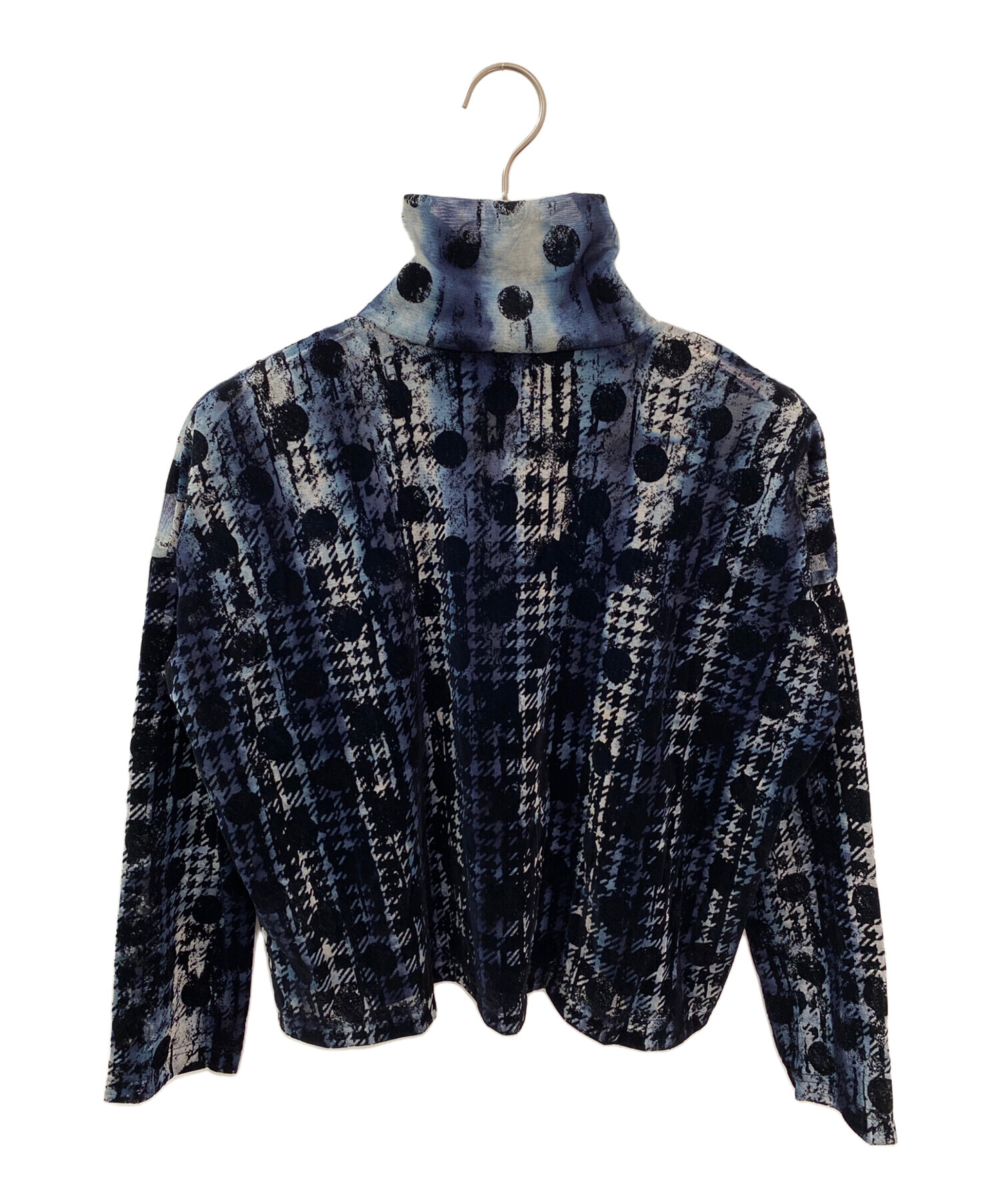 Ys(ワイズ) HOUNDTOOTH DOTS TULLE CROPPED HIGH-NECK T レディース  2【中古】【ブランド古着バズストア】 中古・古着通販】Y's (ワイズ) HOUNDTOOTH DOTS TULLE CROPPED HIGH