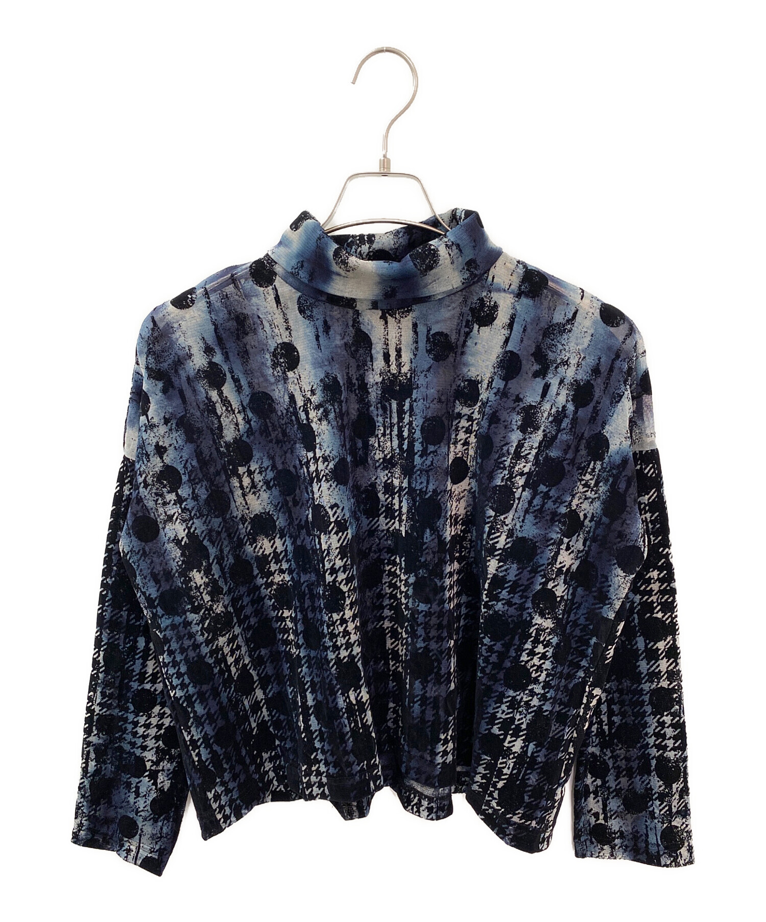 Ys(ワイズ) HOUNDTOOTH DOTS TULLE CROPPED ROUND NECK T レディース  2【中古】【ブランド古着バズストア】 中古・古着通販】Y's (ワイズ) HOUNDTOOTH DOTS TULLE CROPPED HIGH