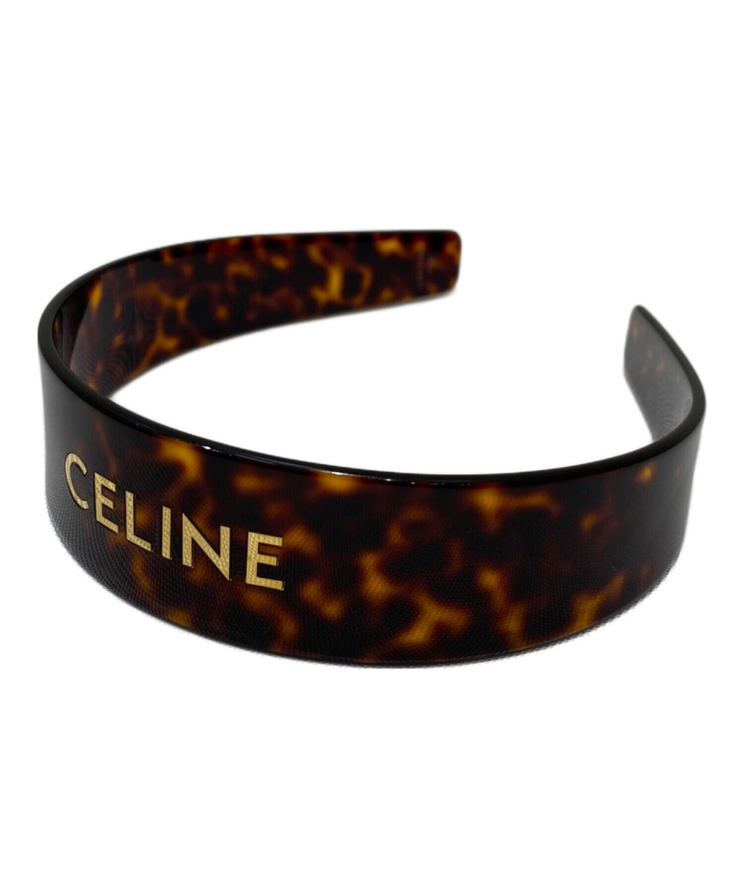 CELINE セリーヌ　ブラック ヘアバンド　ロゴ入り 中古・古着通販】CELINE (セリーヌ) ヘアバンド ダークハバナ×ゴールド