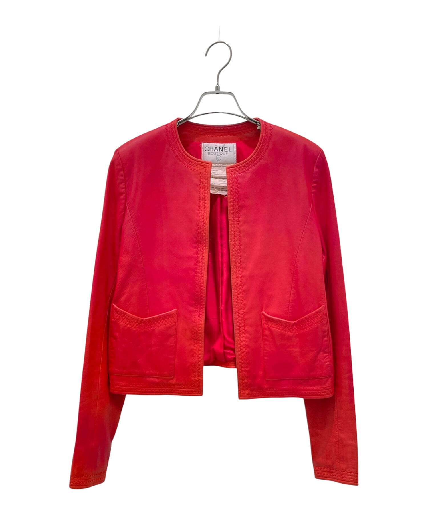 中古・古着通販】CHANEL (シャネル) レザージャケット レッド サイズ