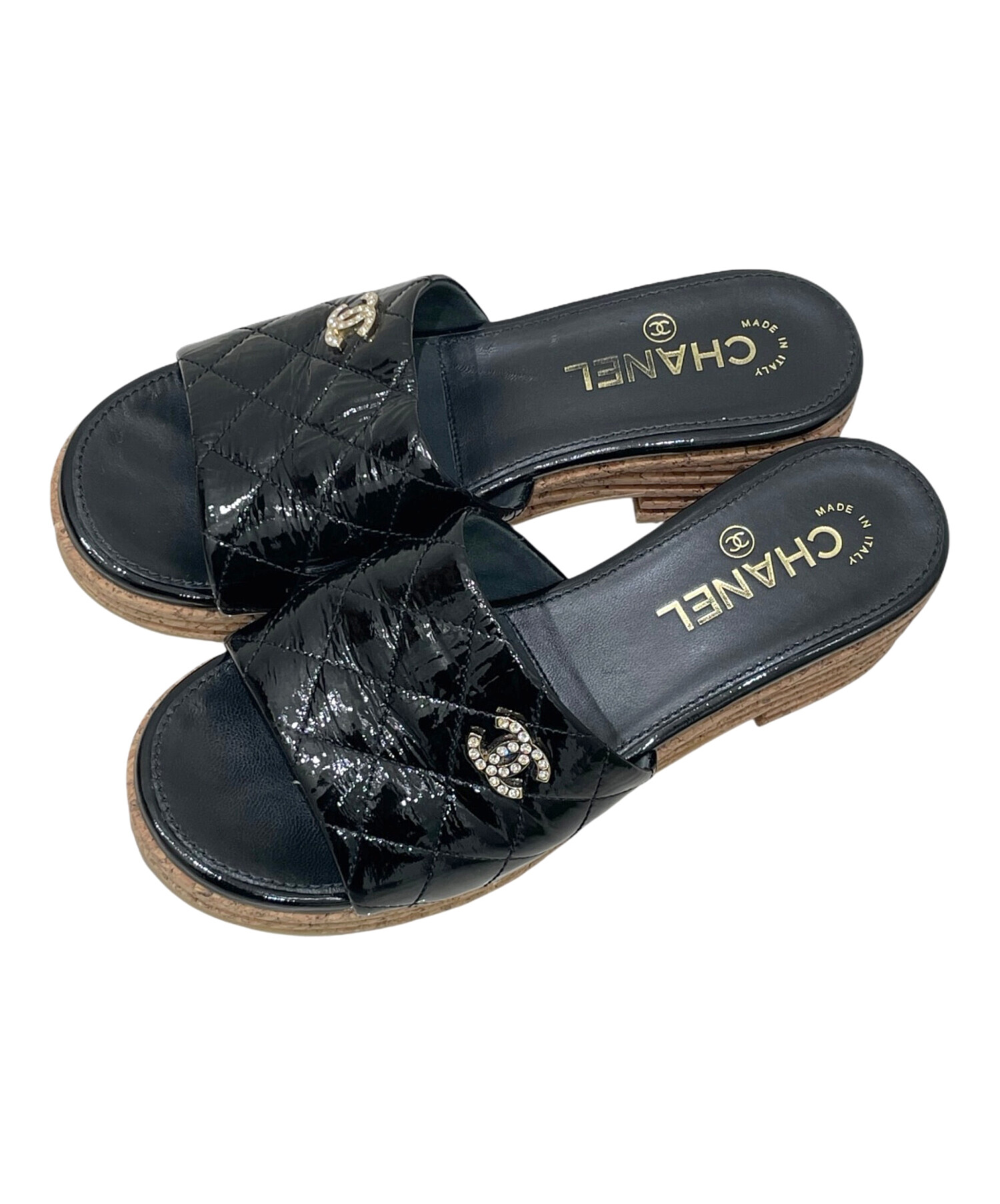 CHANEL ウェッジソールサンダル 中古・古着通販】CHANEL (シャネル) ウェッジソールサンダル ブラック