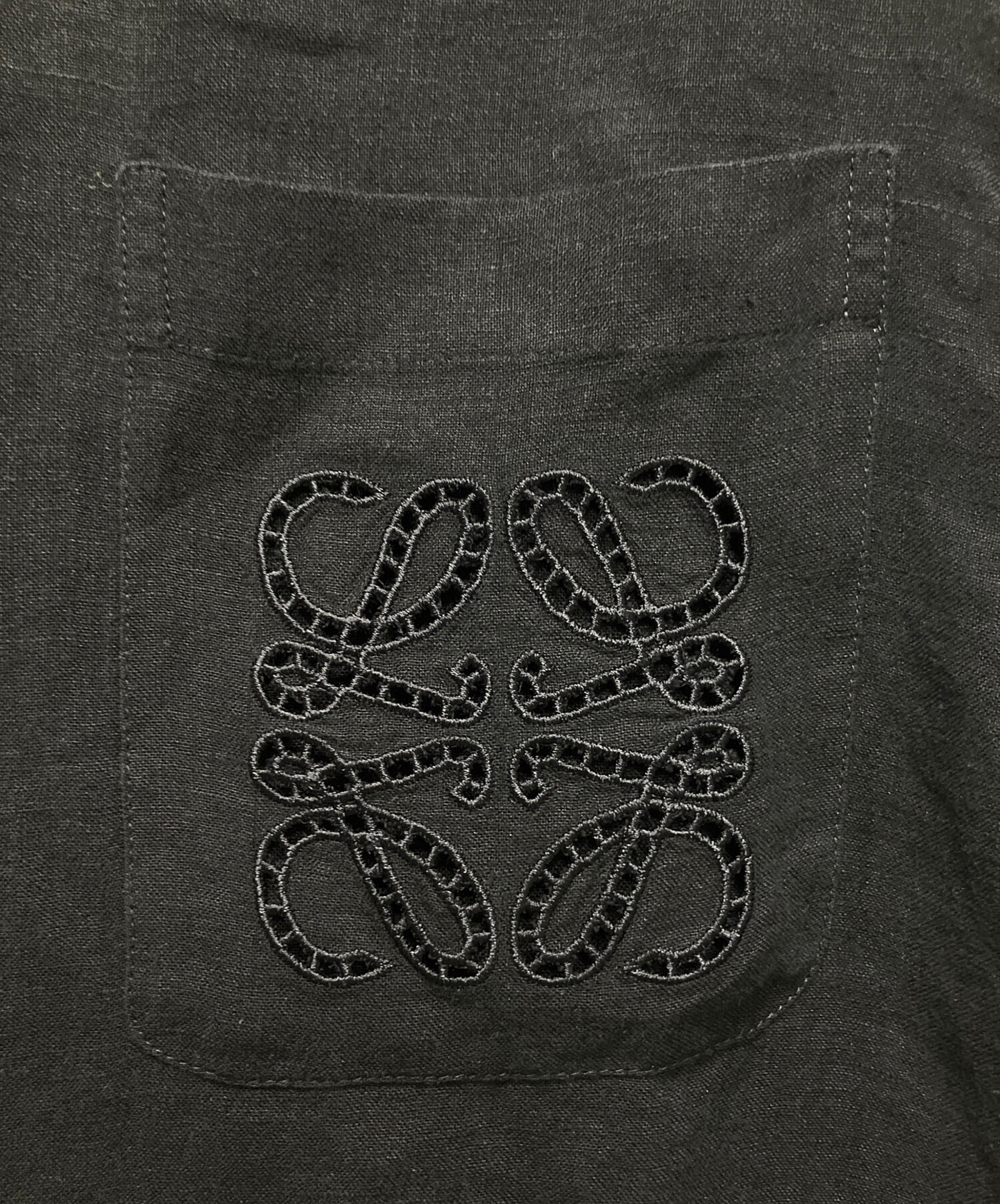 中古・古着通販】LOEWE (ロエベ) リネンシャツ/ロゴ刺繍 ブラック