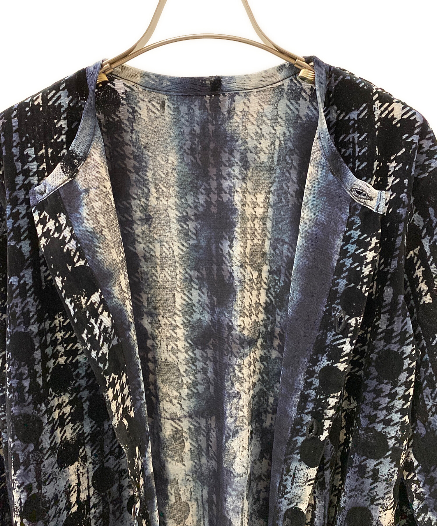 【Y'S】YM-T21-676 HOUNDTOOTH DOTS TULLE ROUND NECK LONG SLEEVE CARDIGAN長袖カーディガン 中古・古着通販】Y's (ワイズ) HOUNDTOOTH DOTS TULLE ROUND NECK LONG