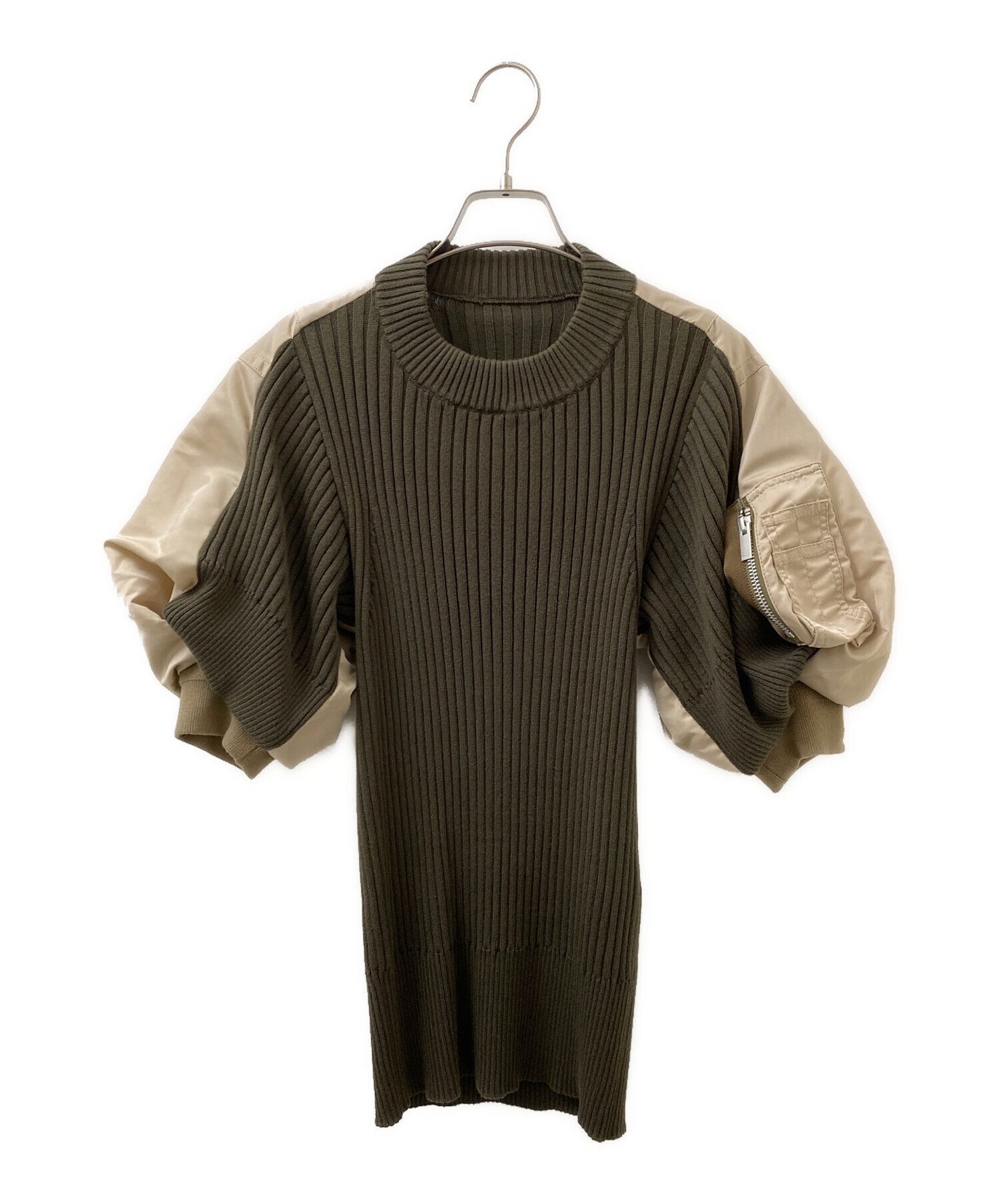sacai サカイ ケーブルニット ベルト付 異素材 ベルスリーブ カーディガン 中古・古着通販】sacai (サカイ) ウール ドッキング ショートスリーブ