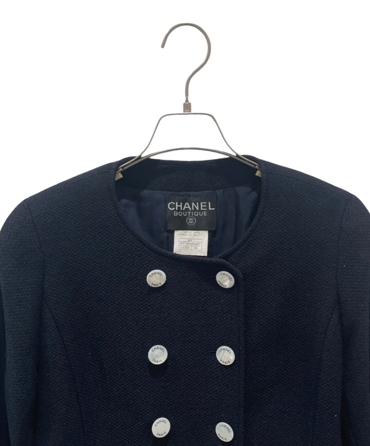 中古・古着通販】CHANEL (シャネル) ノーカラージャケット ネイビー