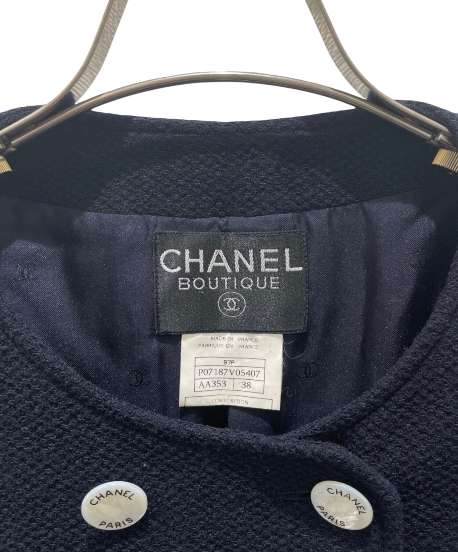 中古・古着通販】CHANEL (シャネル) ノーカラージャケット ネイビー