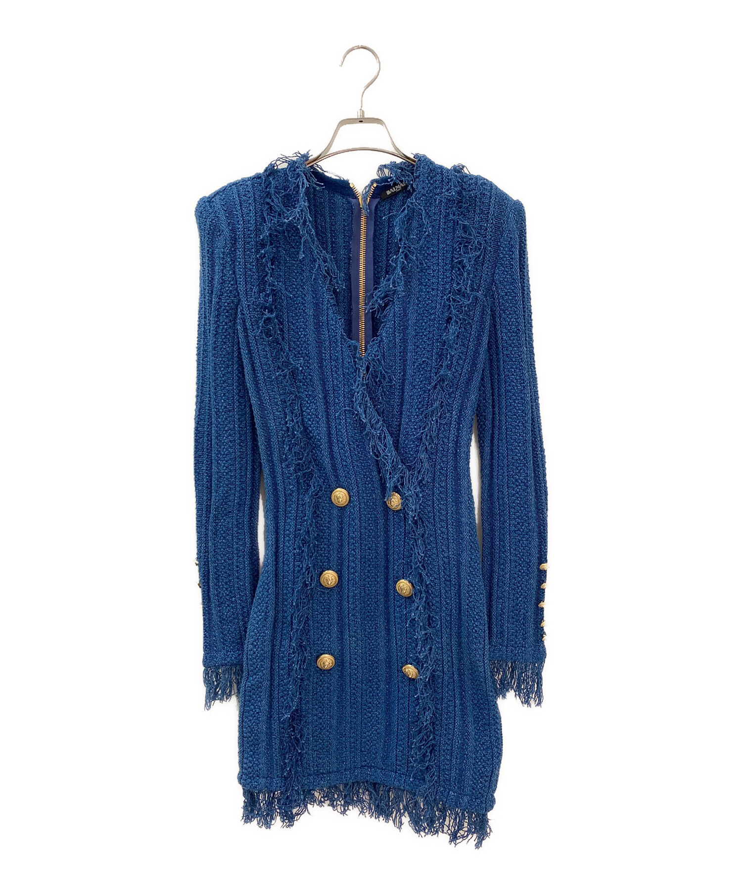 中古・古着通販】BALMAIN (バルマン) ニットワンピース ブルー サイズ