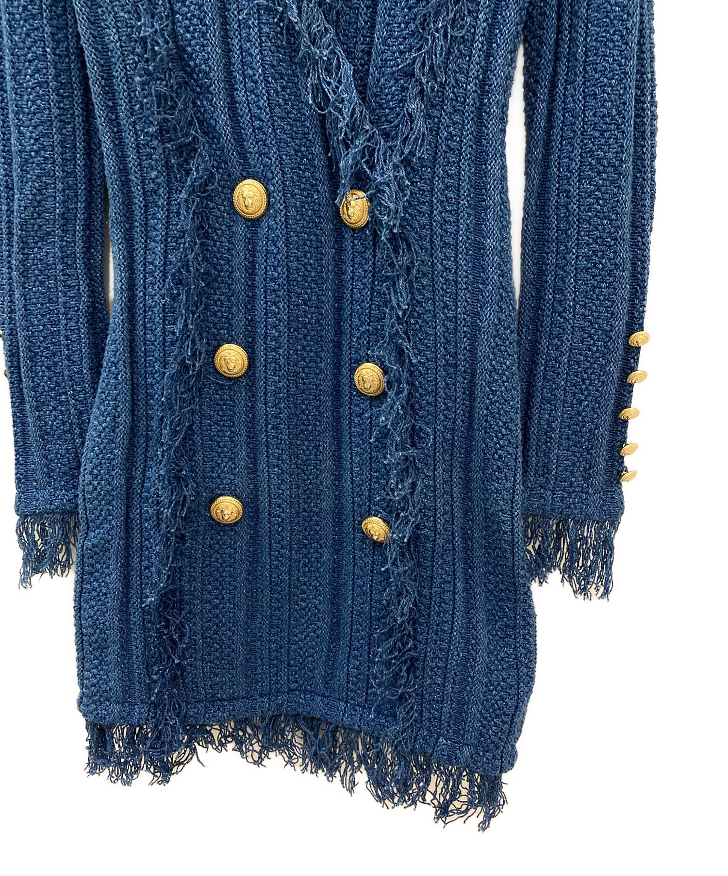 中古・古着通販】BALMAIN (バルマン) ニットワンピース ブルー サイズ