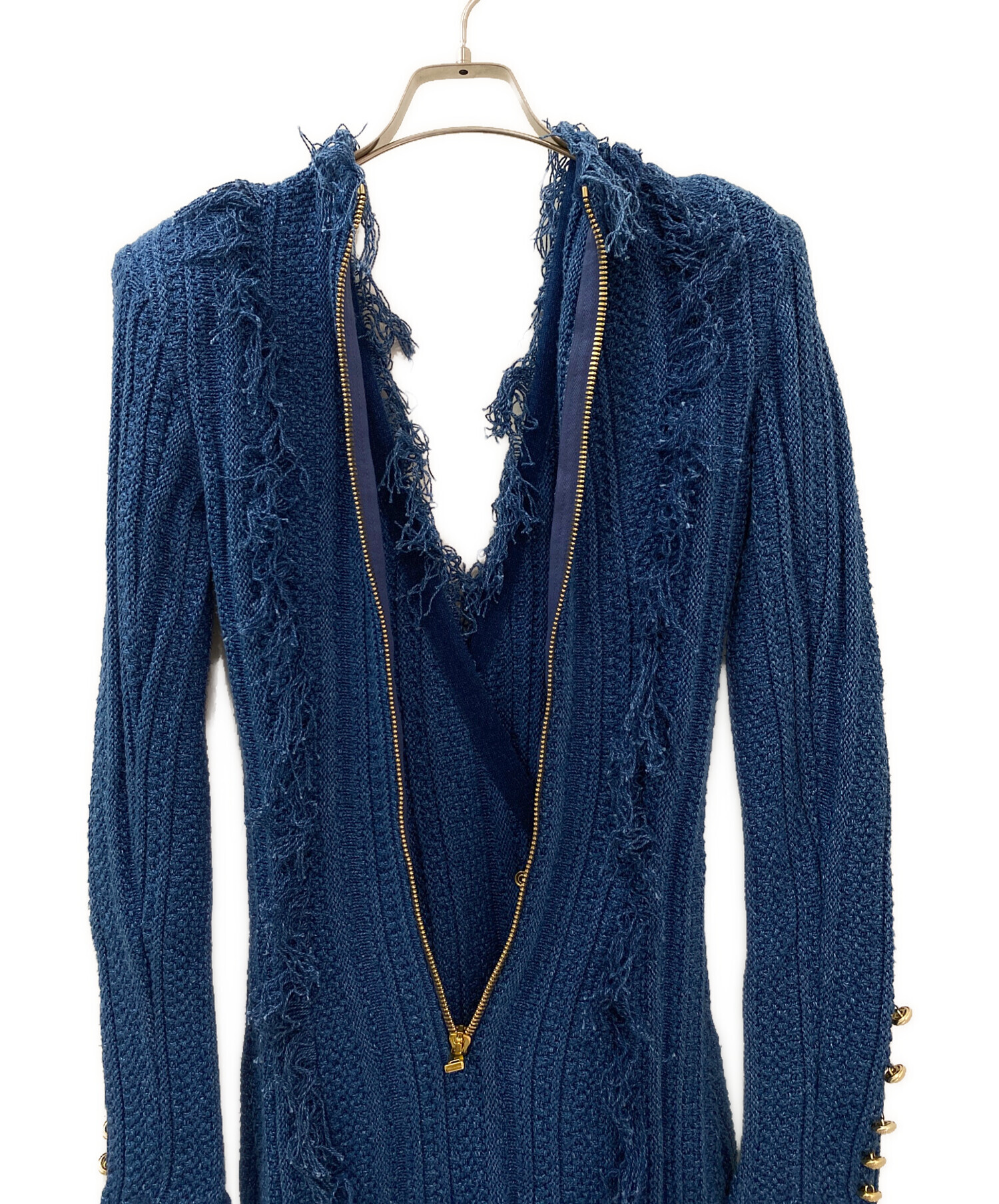中古・古着通販】BALMAIN (バルマン) ニットワンピース ブルー サイズ